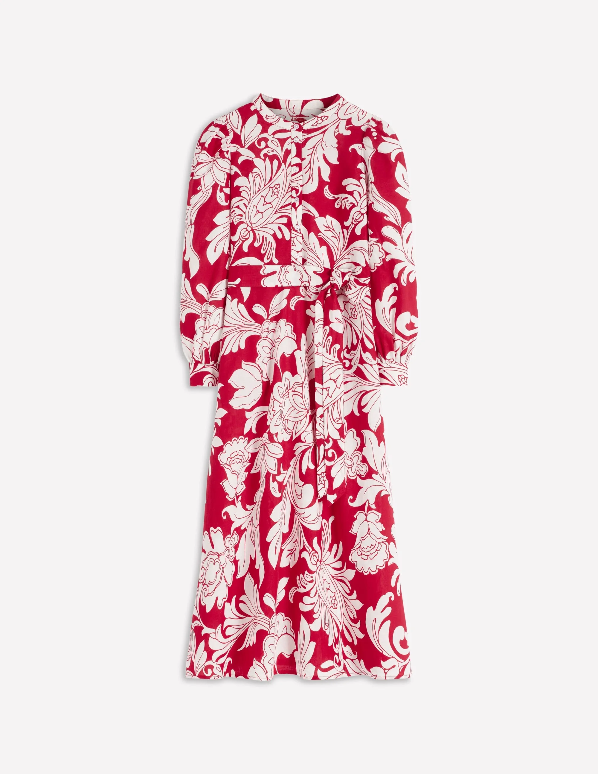 Ava Linen Blend Midi Dress-Salsa, Botanical Flourish - 1