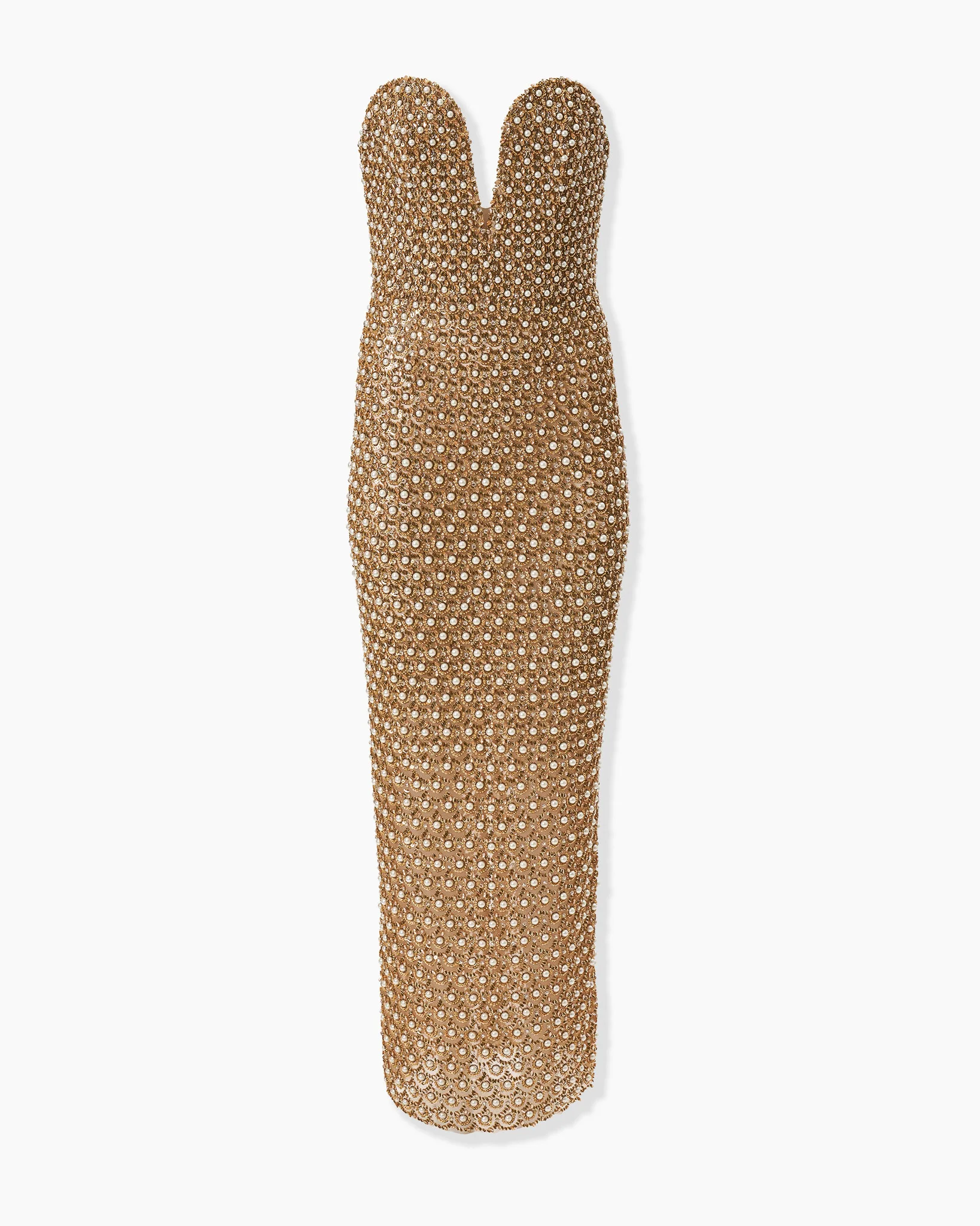 Gold Embellished Deep V-Neck Dress - 1