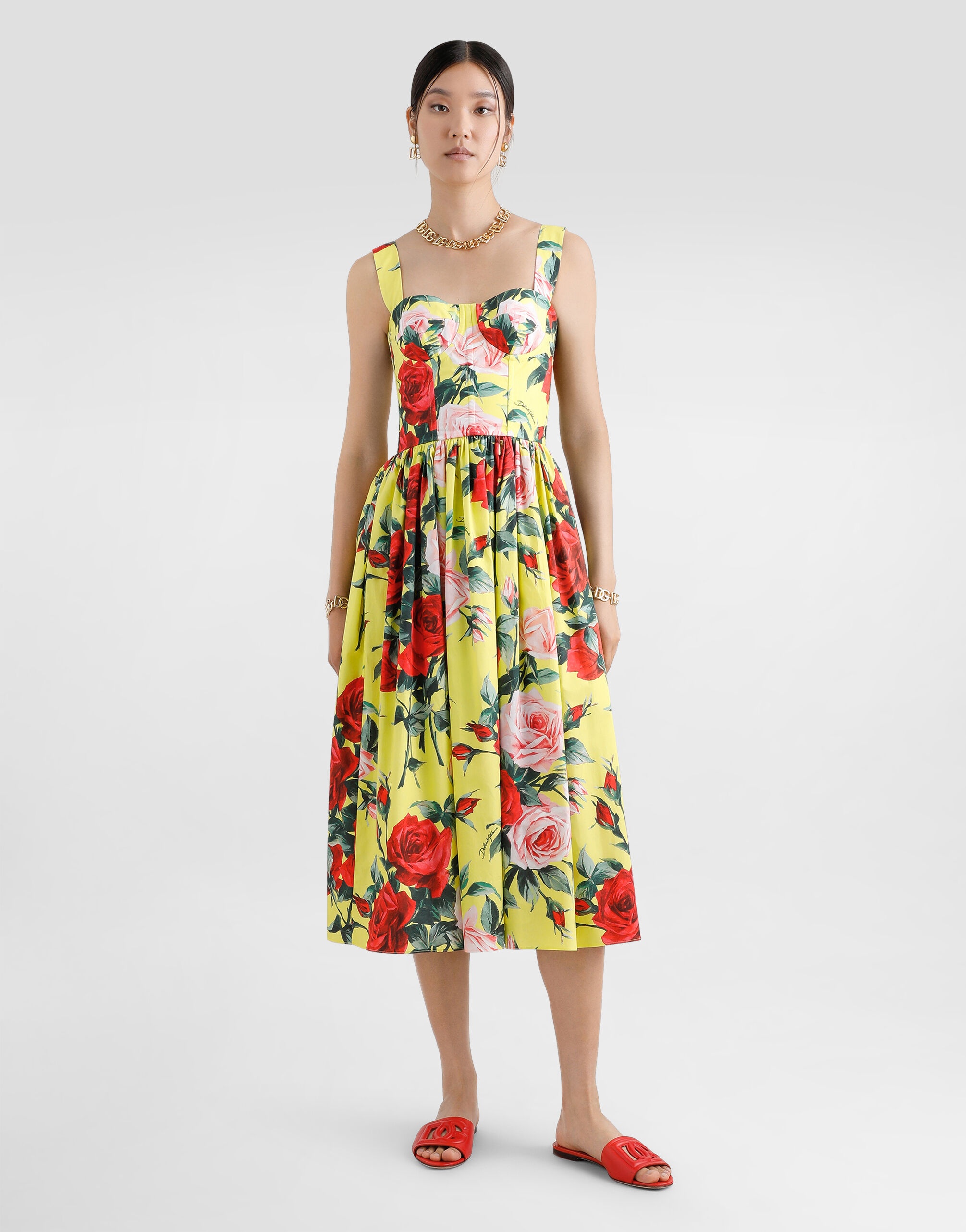 Short cotton sundress with gardenia print - 2