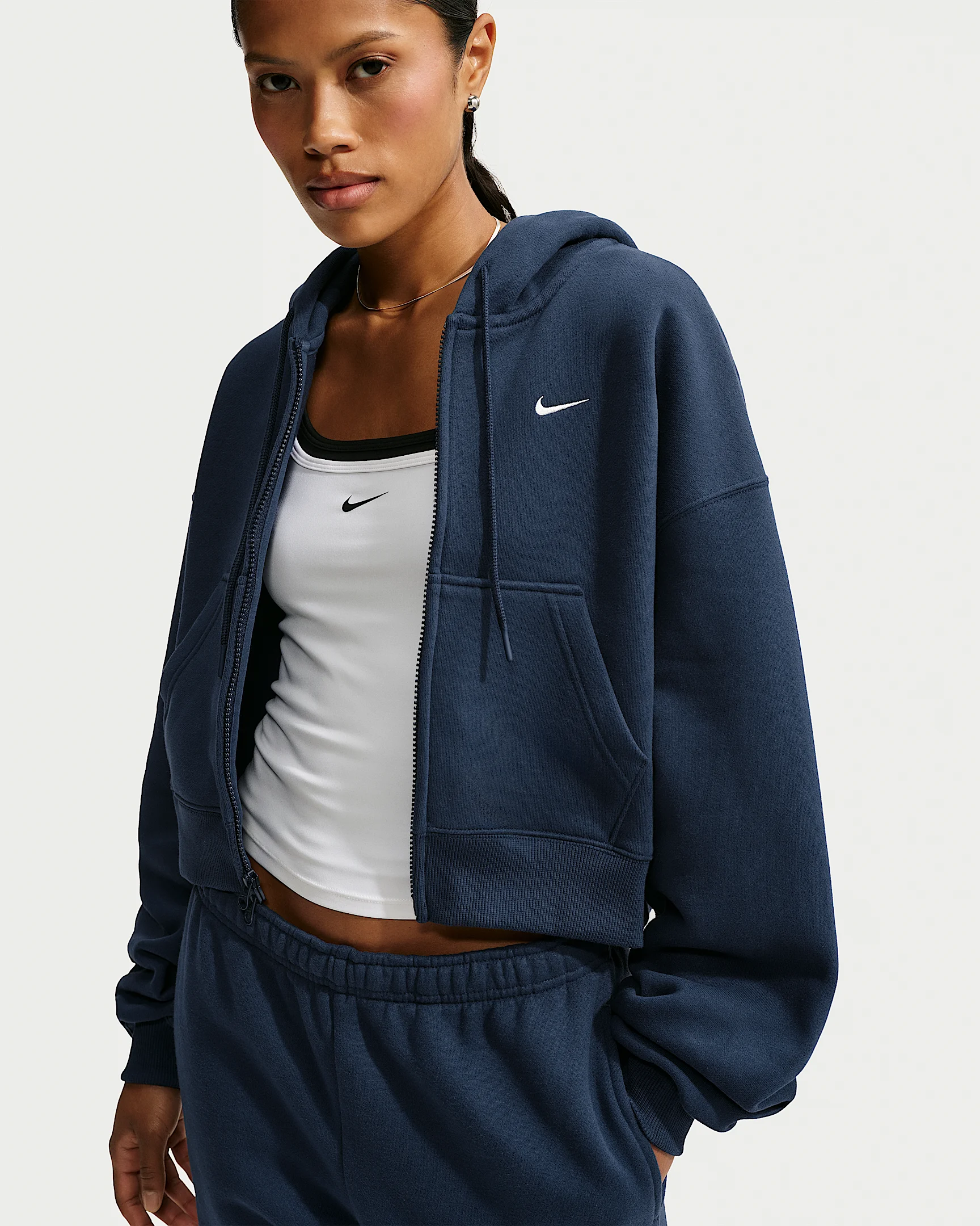 Nike Studio Fleece Medium Weight Women's Oversized Full-Zip Cropped Hoodie - 1