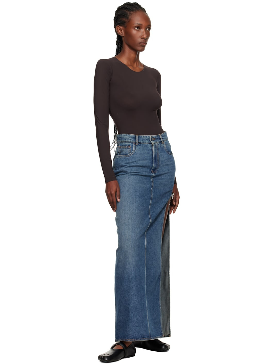 Blue Garter Belt Denim Maxi Skirt - 4