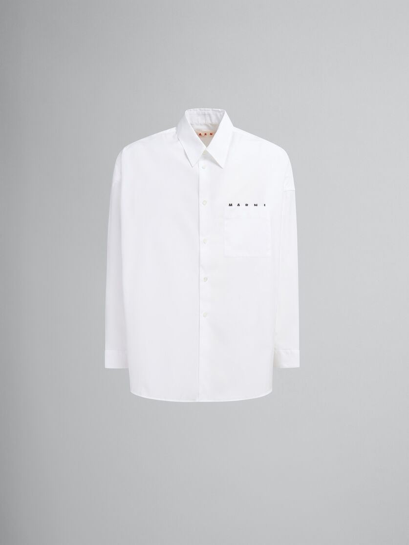 WHITE ORGANIC POPLIN SHIRT WITH PEEPING MARNI LOGO - 1