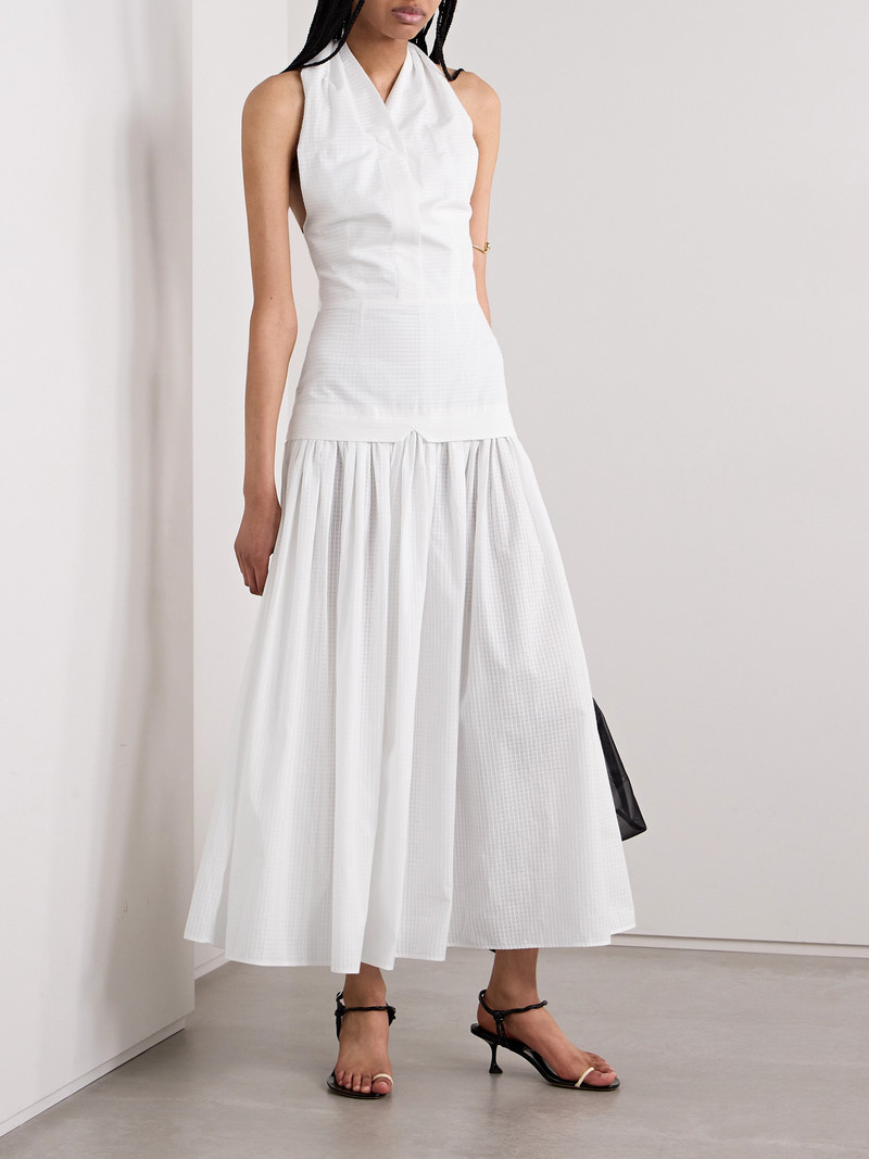 TOVE Quinn Tiered Checked Embroidered Cotton Halterneck Maxi Dress outlook