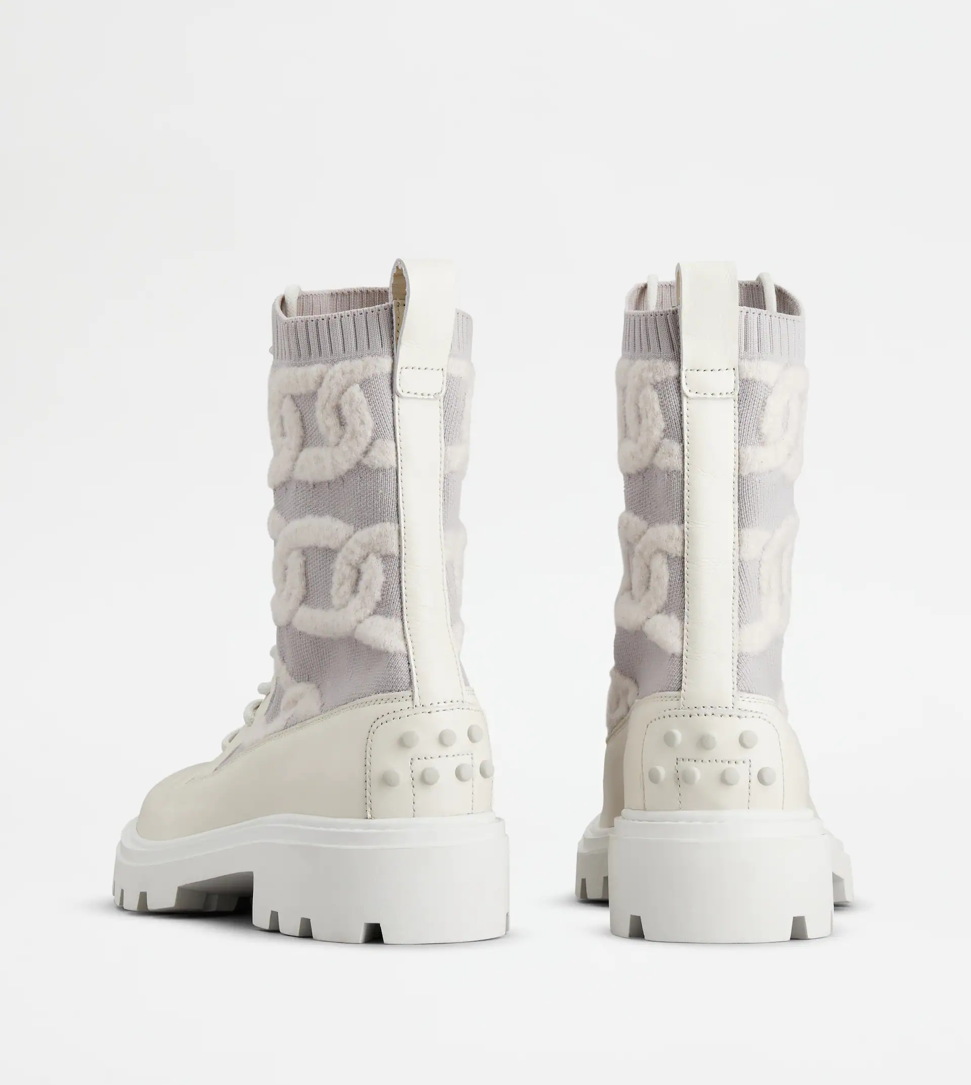 KATE COMBAT BOOTS IN FABRIC AND LEATHER - WHITE - 2