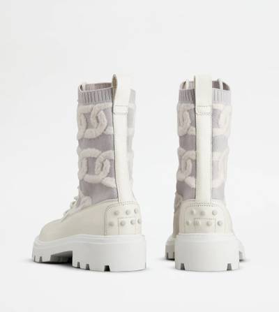 Tod's KATE COMBAT BOOTS IN FABRIC AND LEATHER - WHITE outlook