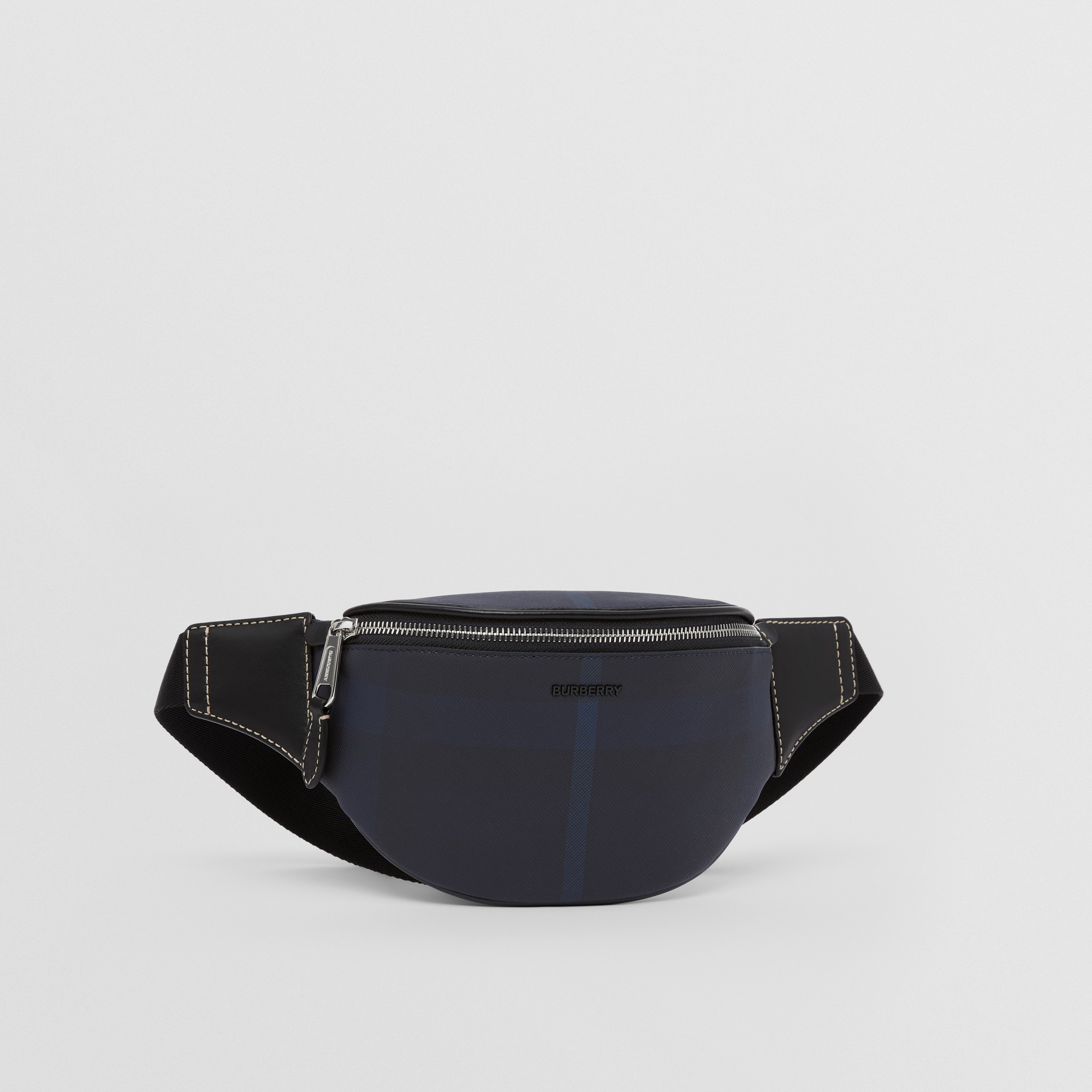 Exaggerated Check and Leather Mini Bum Bag - 7