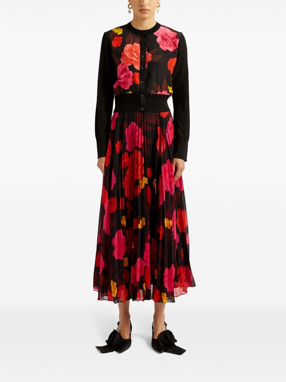 floral-print pleated midi skirt - 3