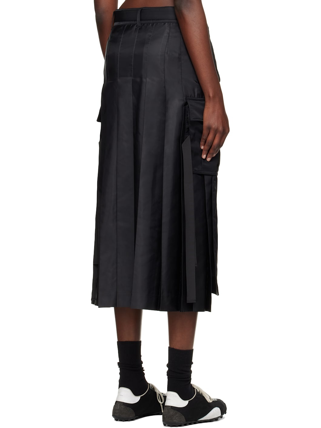 Black Nylon Twill Midi Skirt - 3