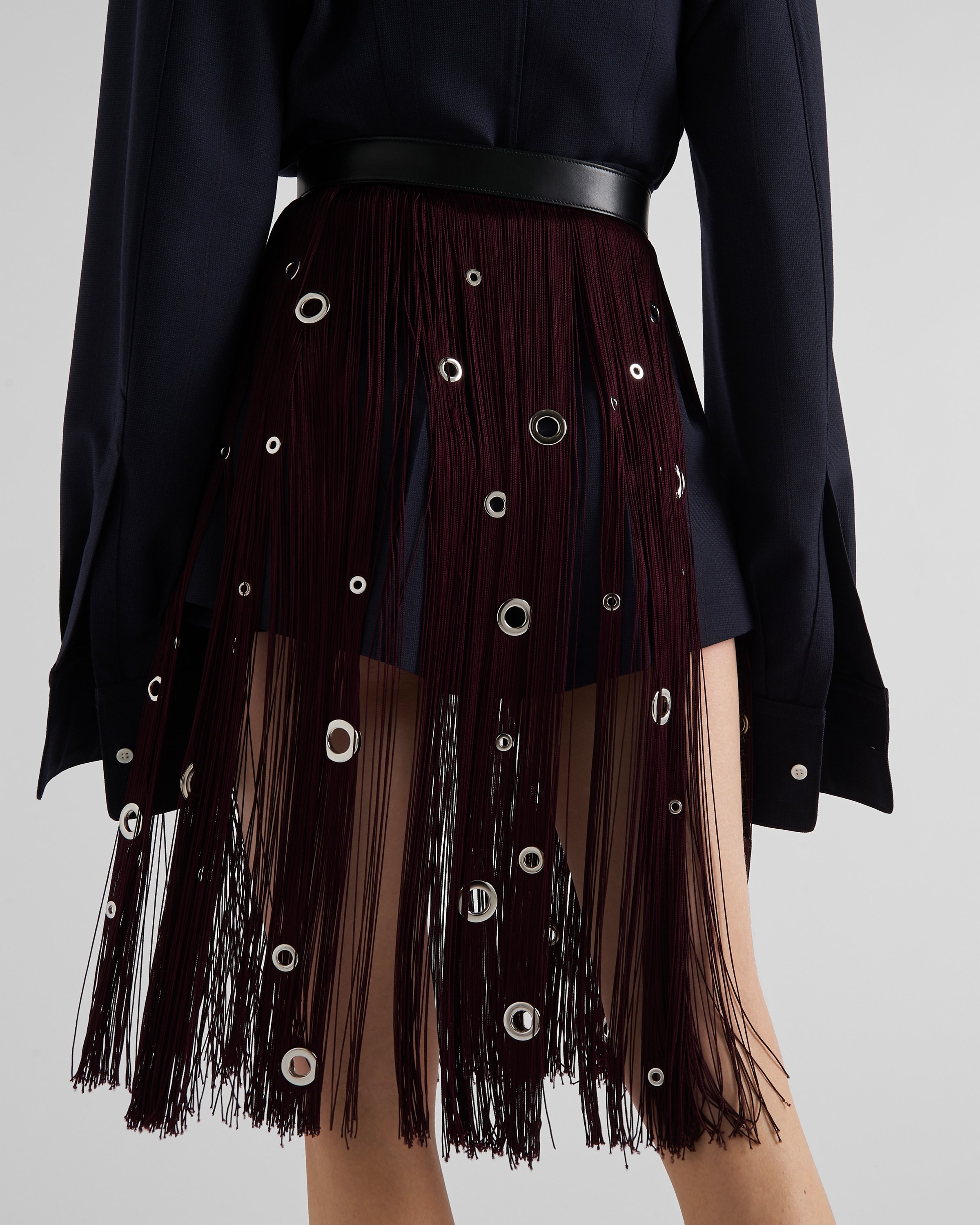 Midi-skirt with fringe and grommet embellishment - 4