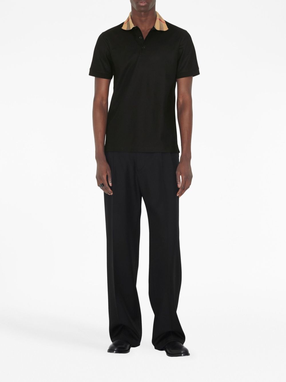 checkered-collar cotton polo shirt - 2