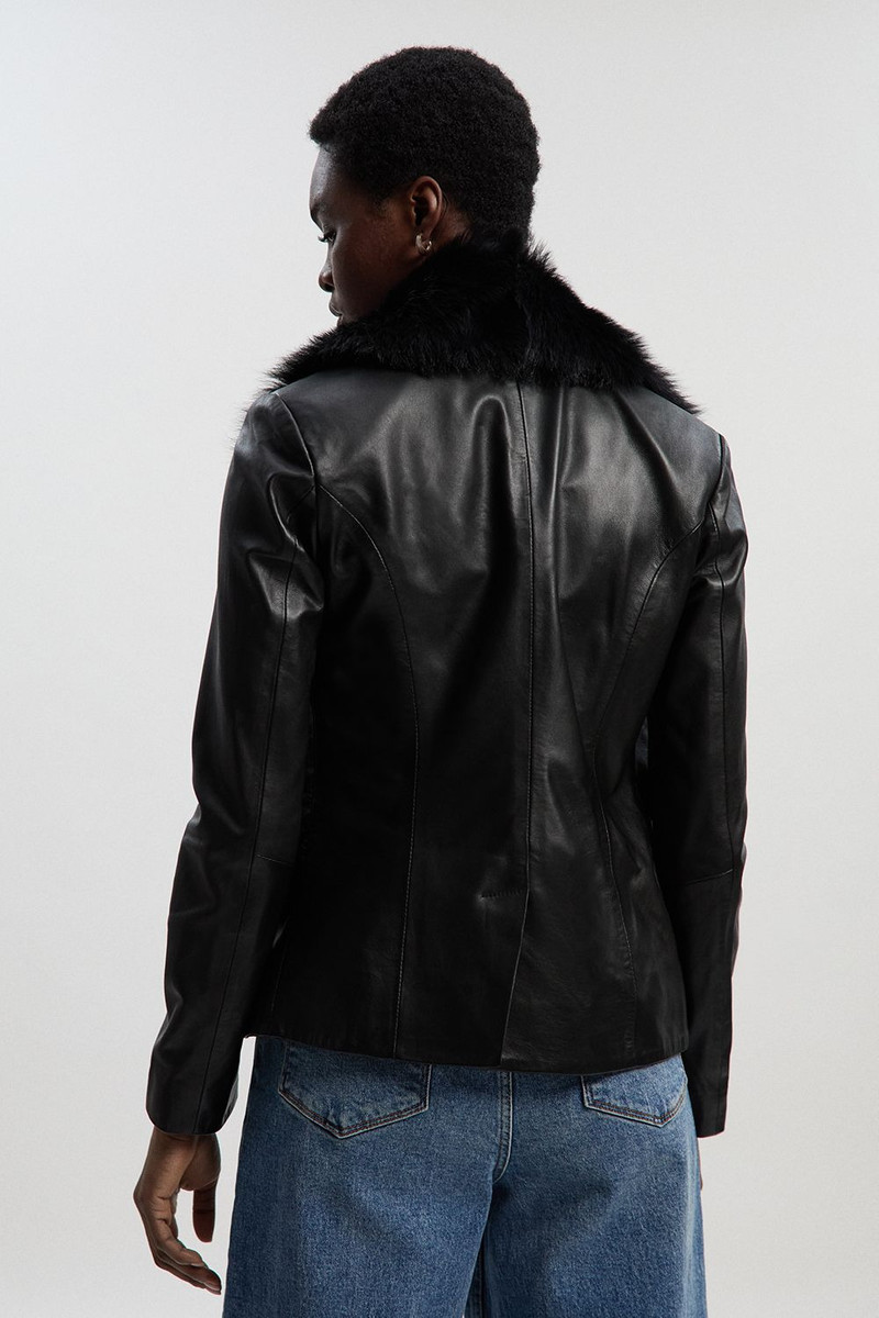 Leather And Shearling Collar Blazer 5