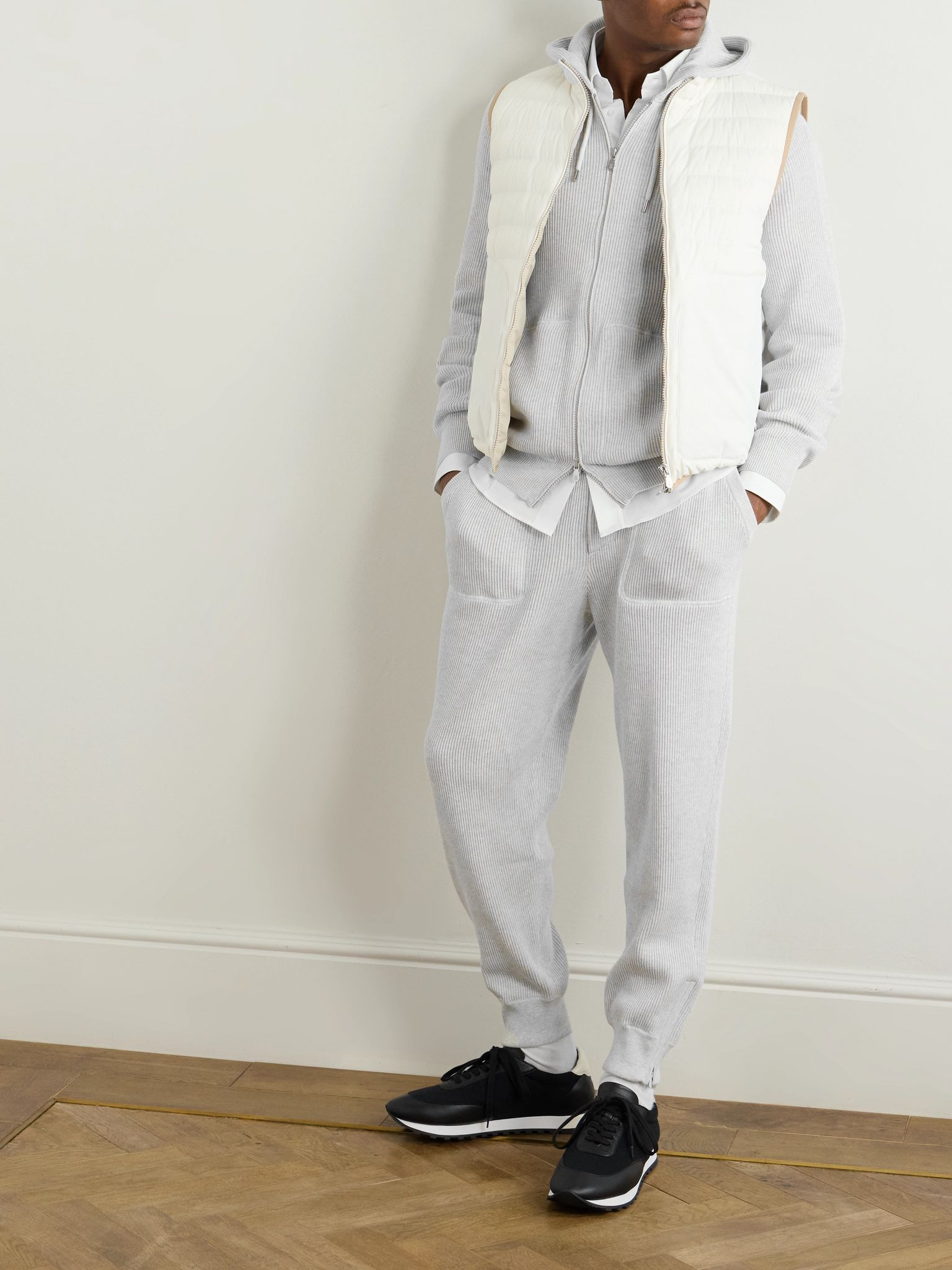 Logo-Embroidered Ribbed Cotton Zip-Up Hoodie Gray - 2