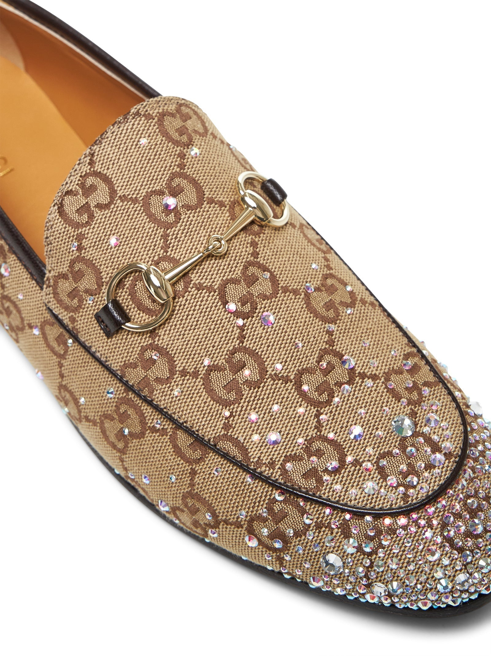 Gucci Women Beige Crystal-Embellished Jordaan Loafers - 4