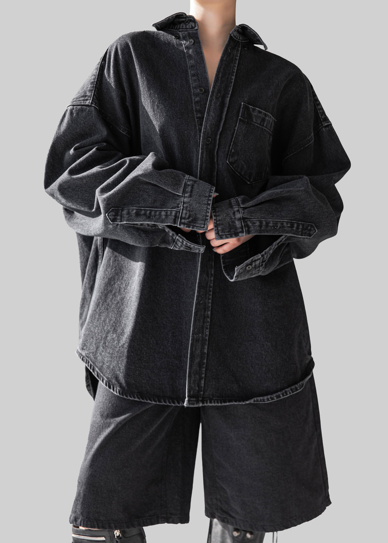 Belvis Oversized Denim Shirt - Black Wash 4