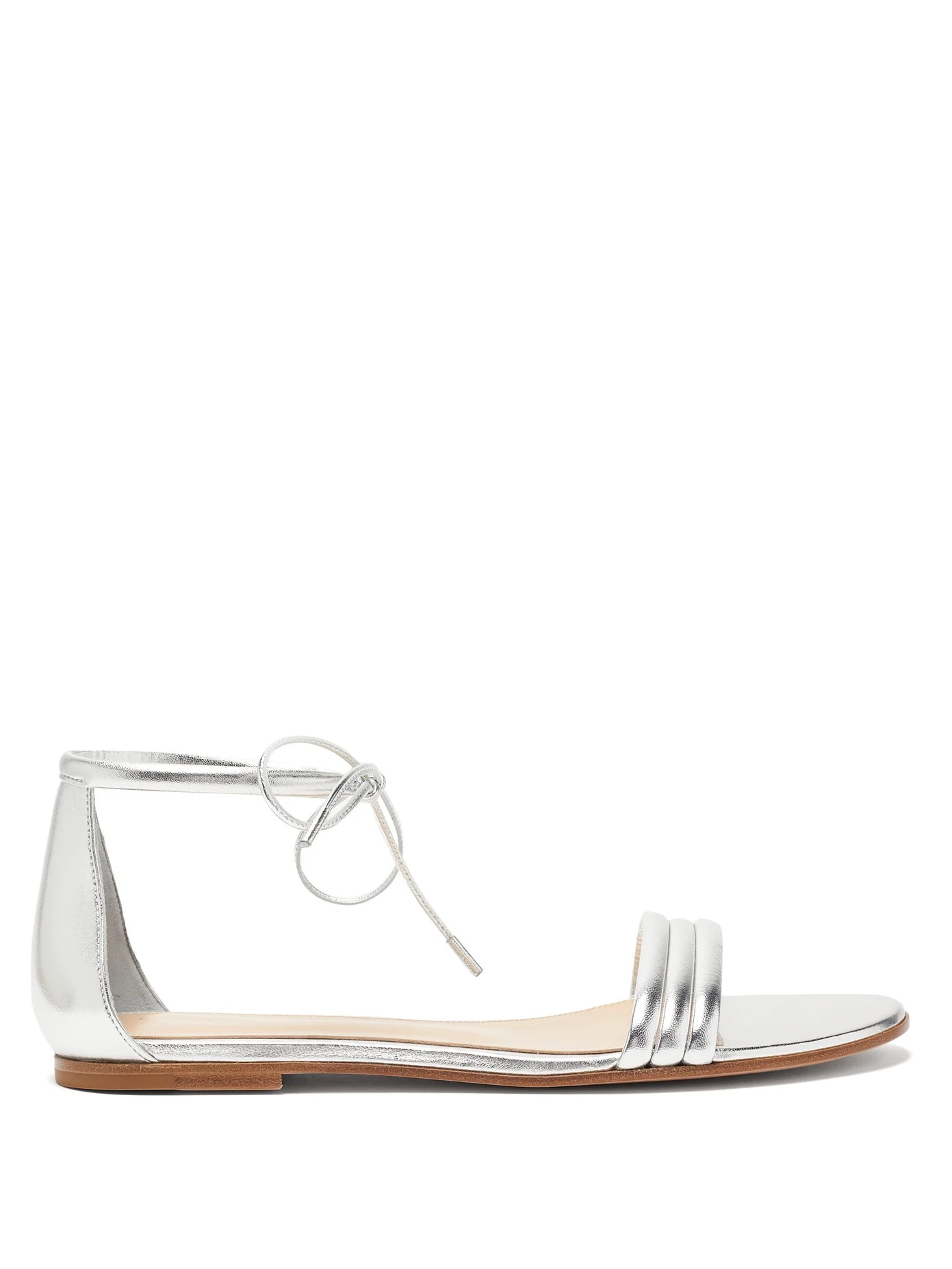 Ankle-tie metallic leather sandals - 1