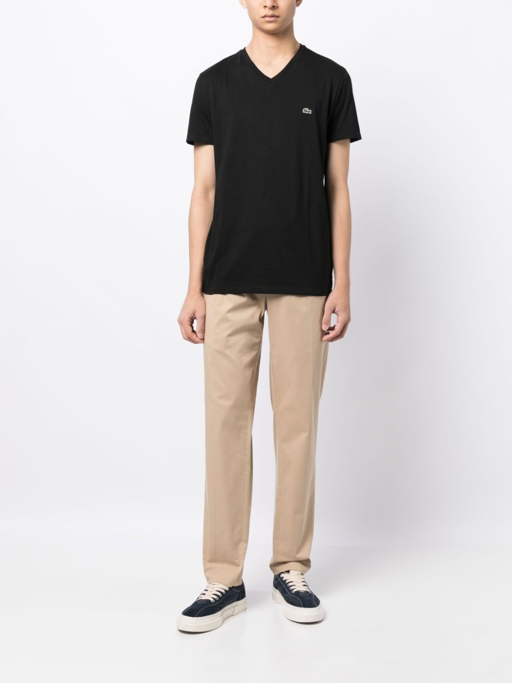 logo-patch V-neck cotton T-shirt - 2