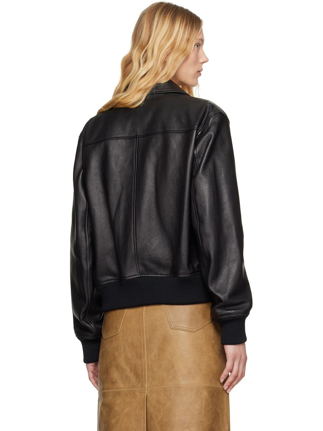 Black Zipped Leather Jacket - 3