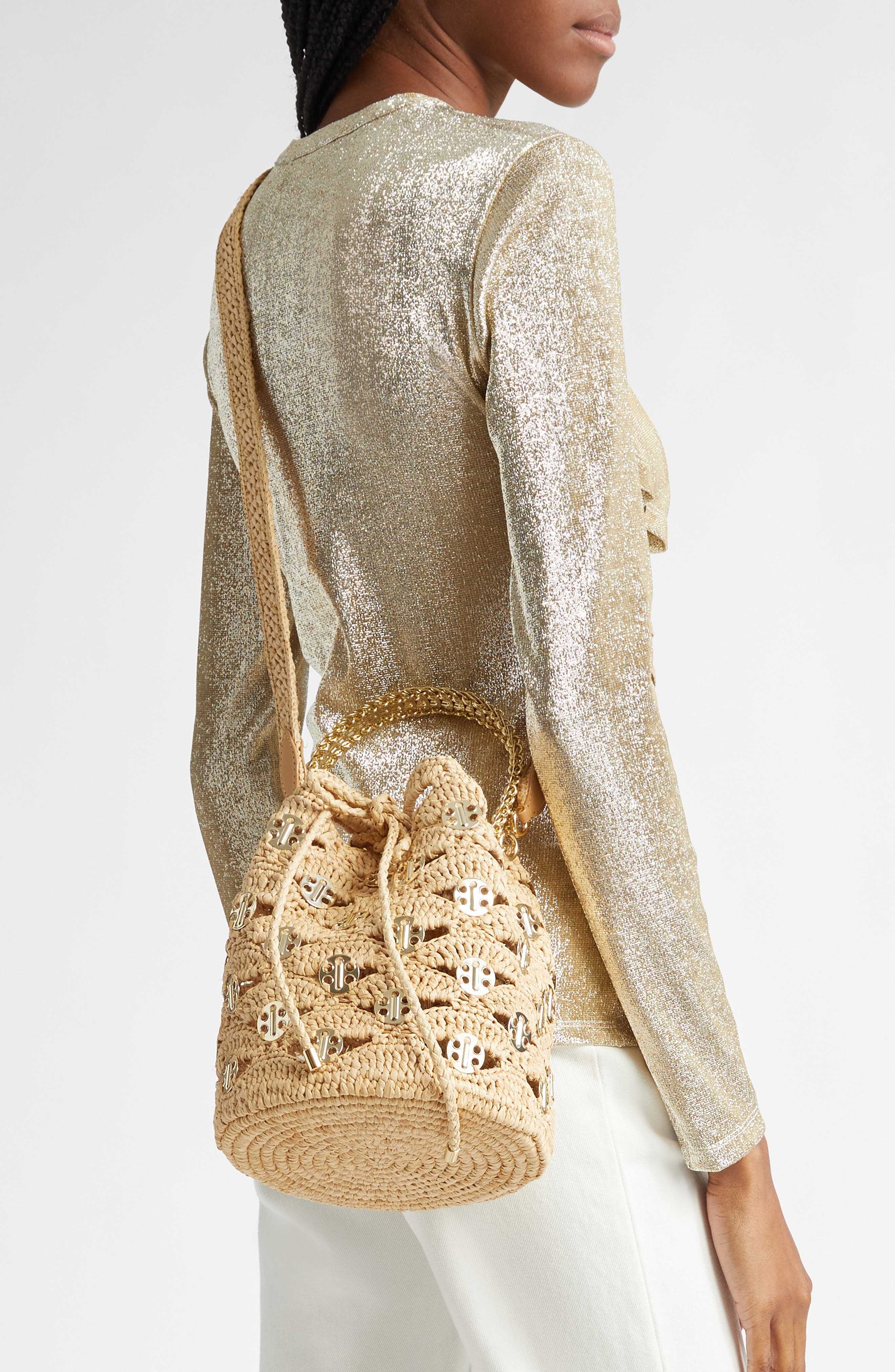 Rabanne Paco Wave Raffia Bucket Bag in Natural /Light Gold at Nordstrom - 2