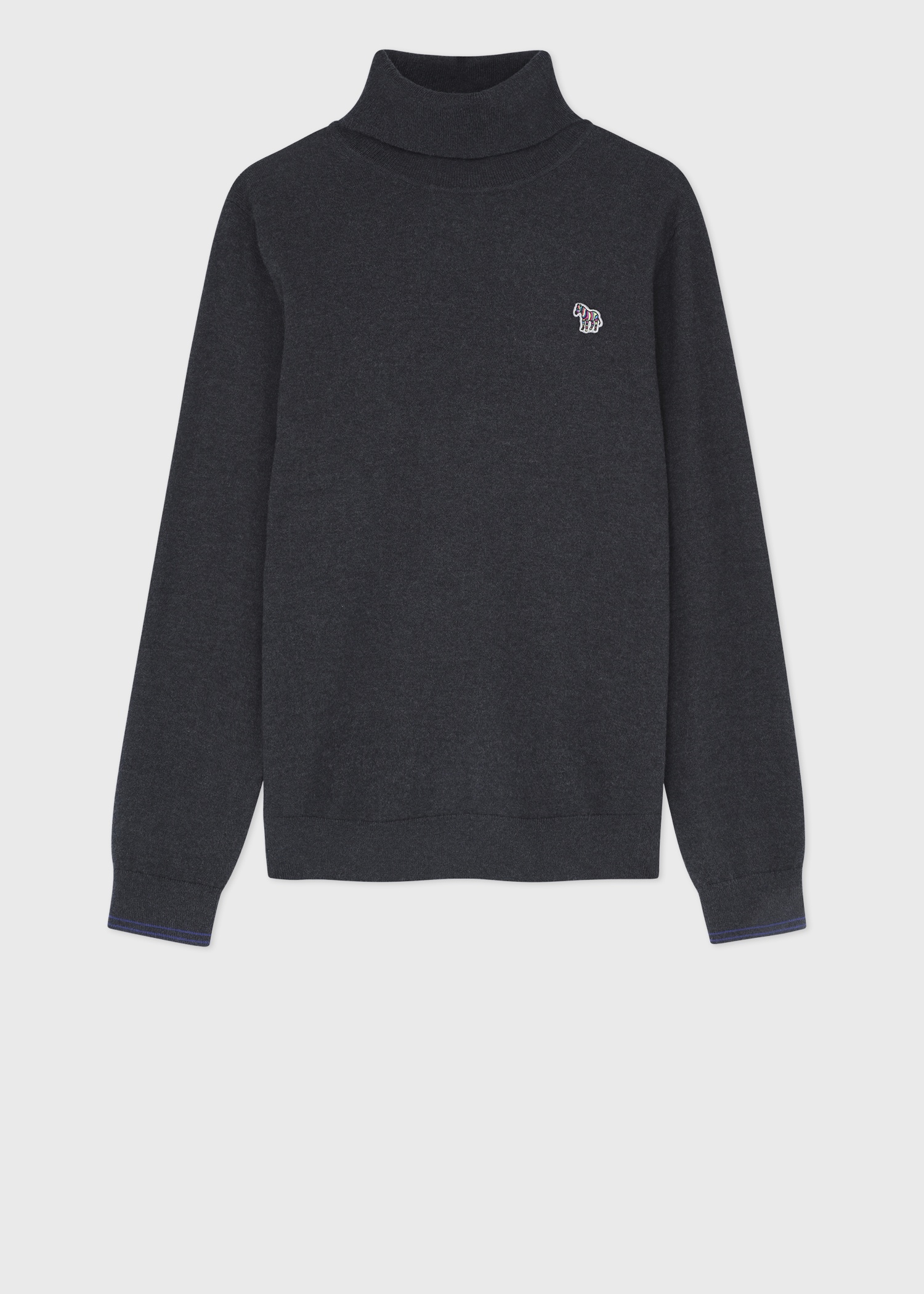 Dark Grey 'Zebra' Cotton-Blend Roll Neck Sweater - 1