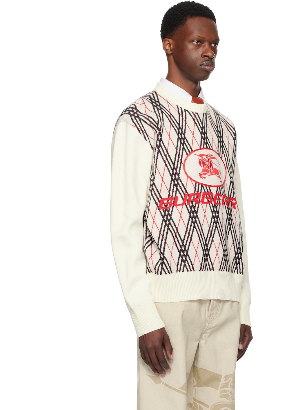 Off-White Argyle Check Wool Blend Sweater - 2