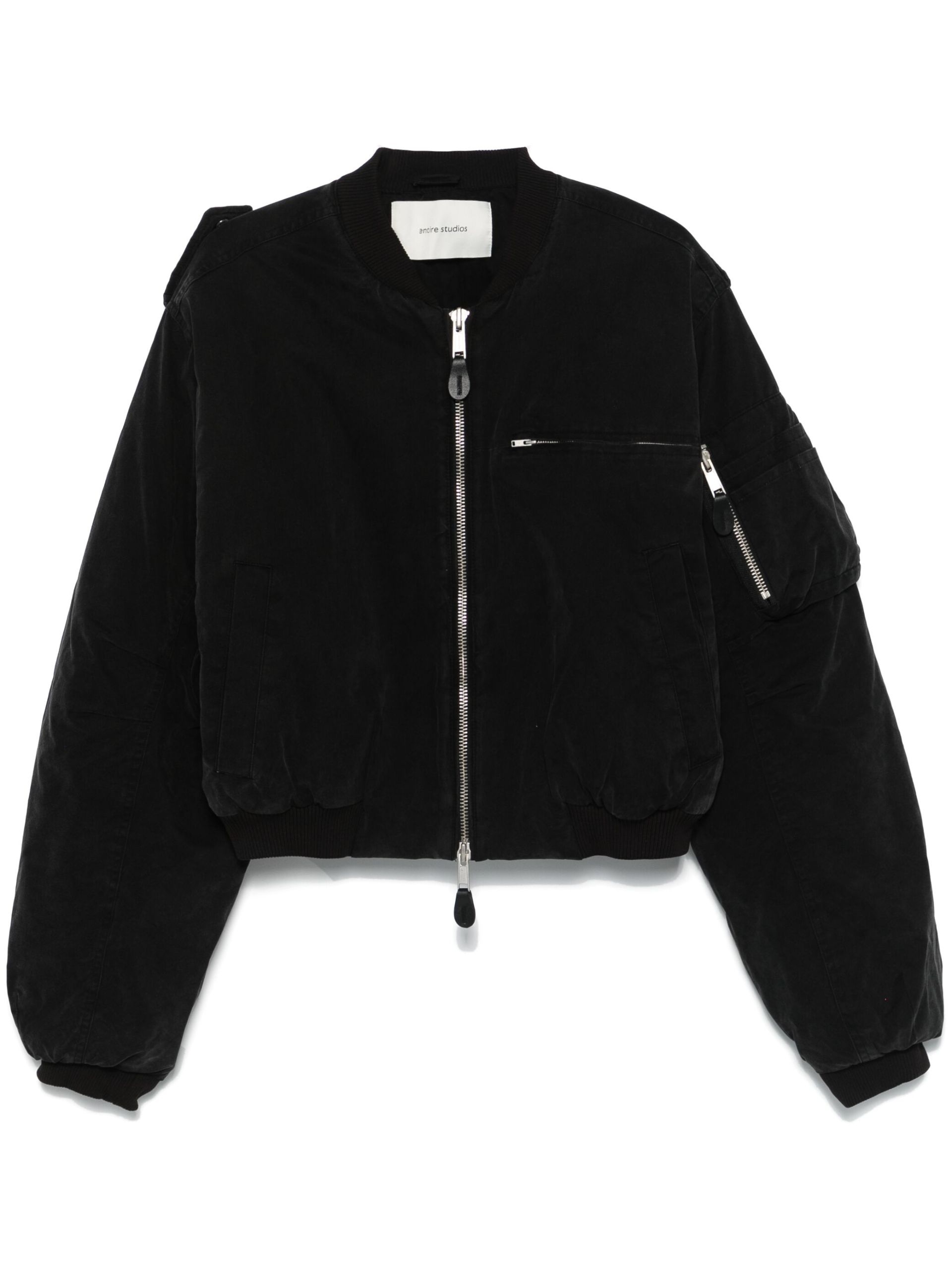 Black Cropped Bomber Jacket - 1