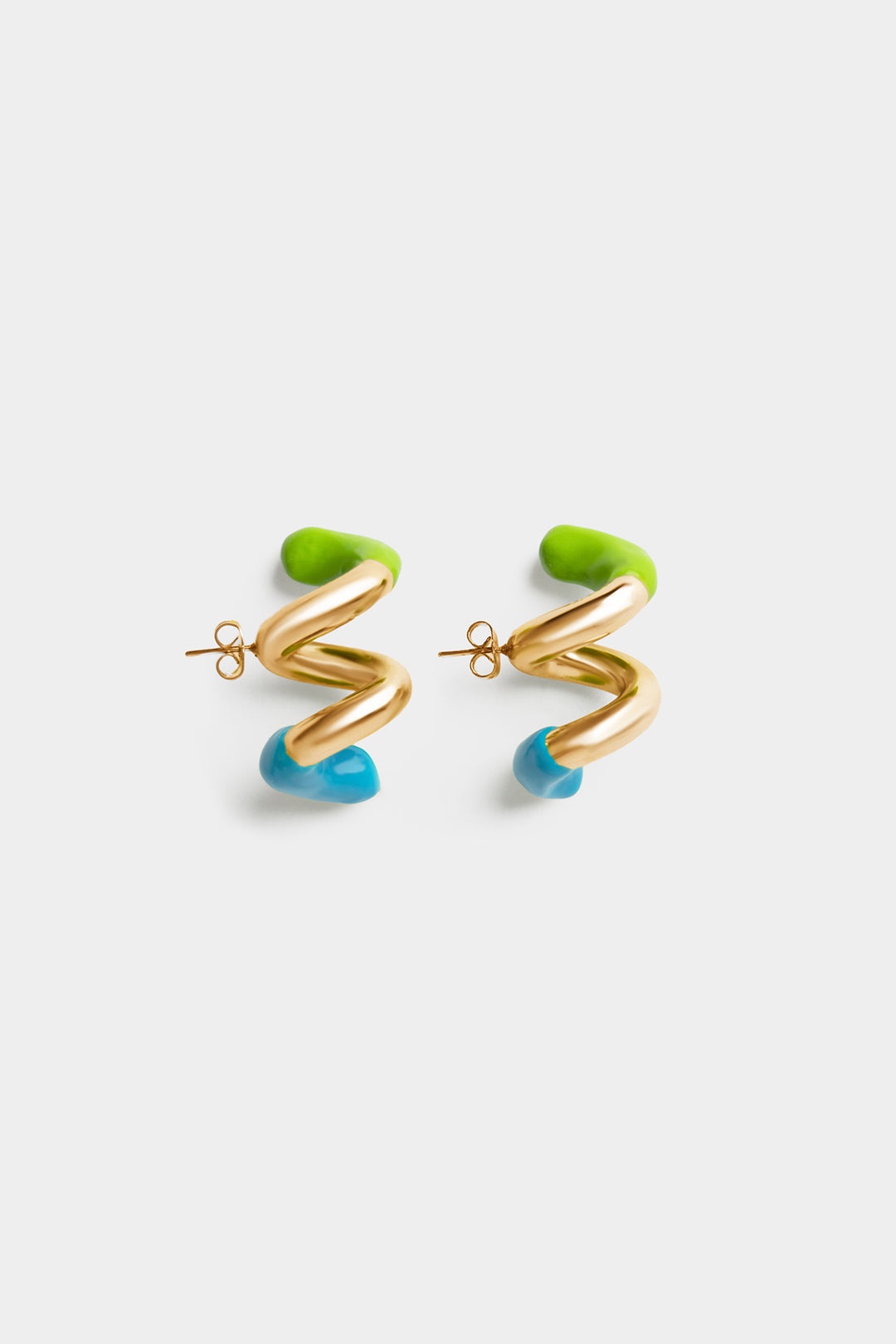 FUSILLO RUBBERIZED GOLD EARRINGS / sky blue & fern green - 1