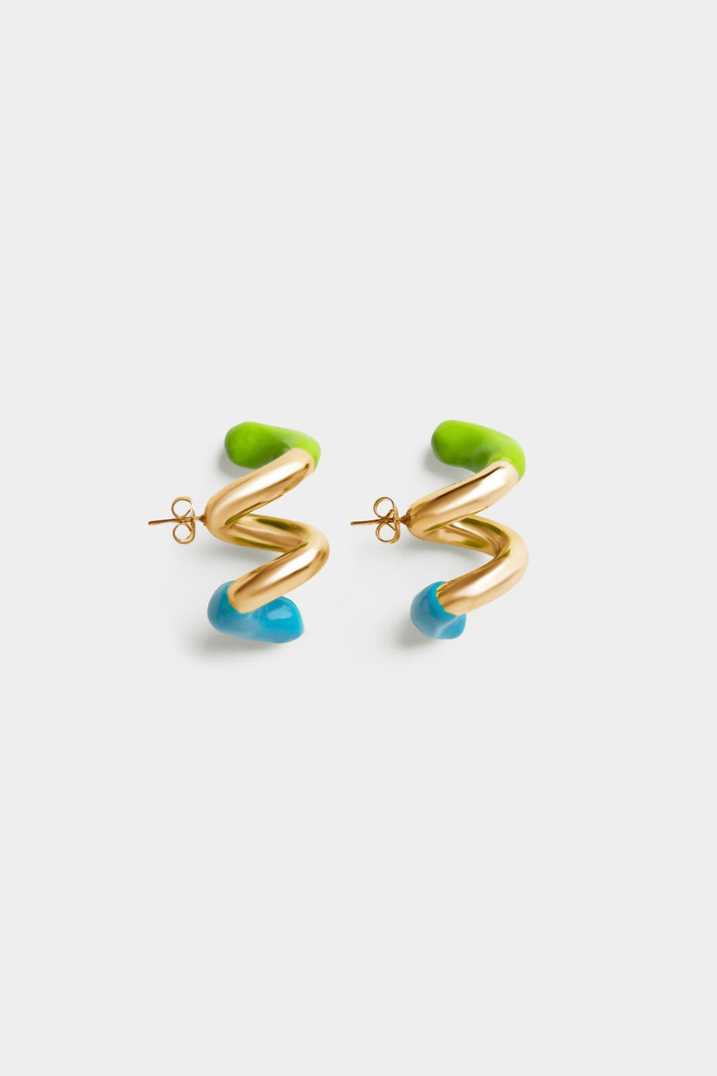 FUSILLO RUBBERIZED GOLD EARRINGS / sky blue & fern green 1