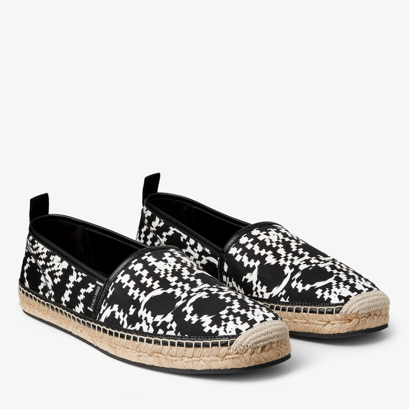 JIMMY CHOO Egon
Black and White Nylon Espadrilles with Distorted Jimmy Choo Print outlook