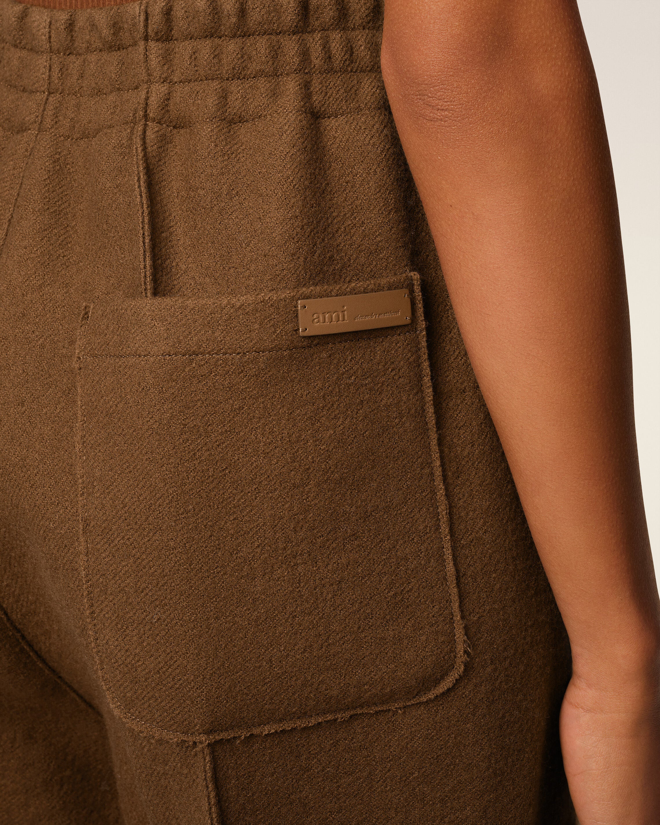 BROWN WOOL ELASTICATED TROUSERS - 5