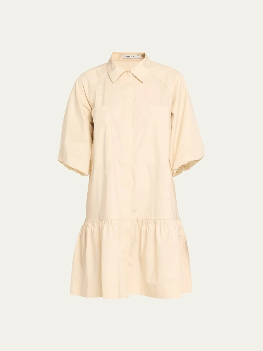 Crissy Puff-Sleeve Cotton Poplin Mini Shirtdress - 1