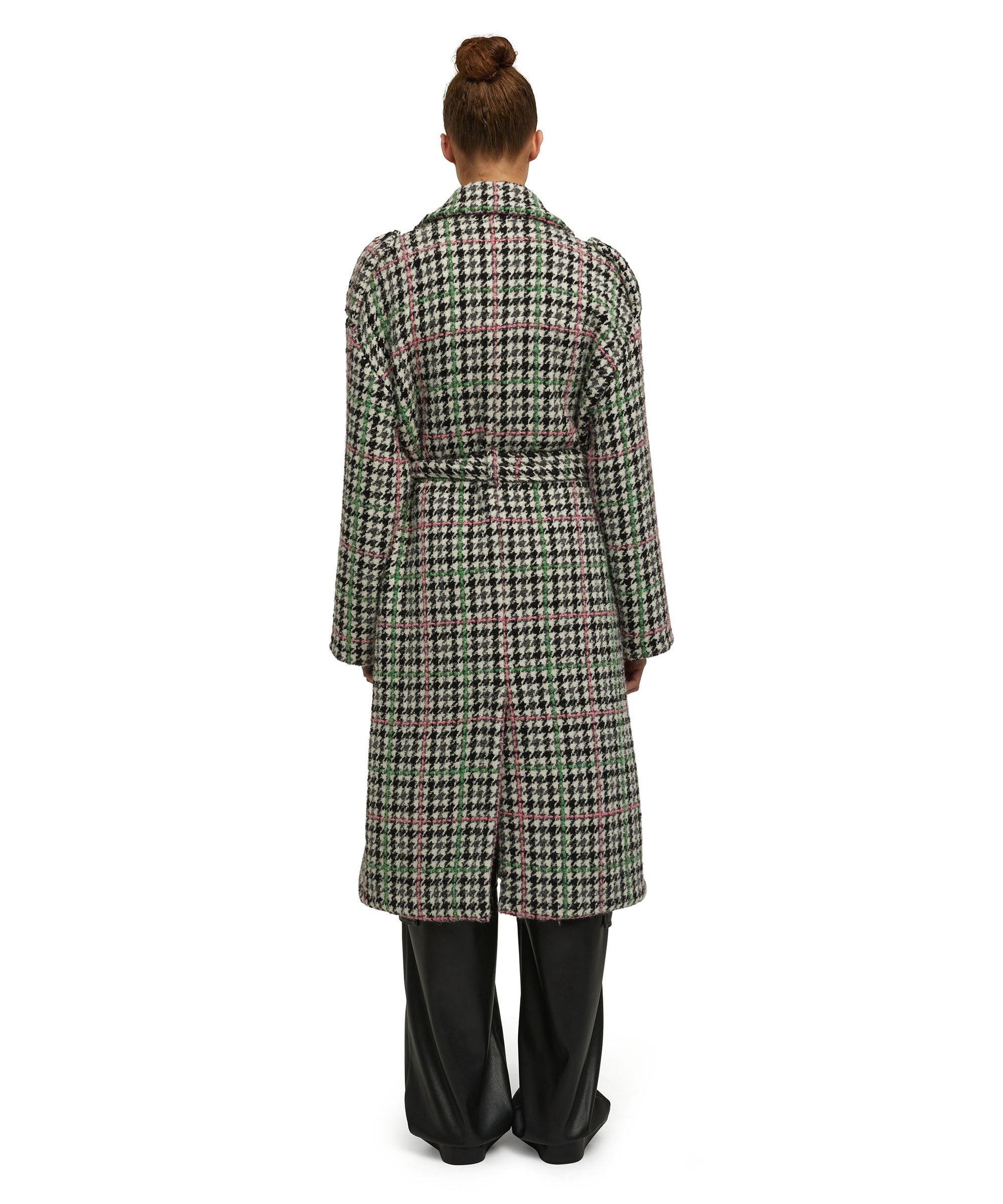 Wool double-breasted trench coat with belt and "Houndstooth Check" motif - 4