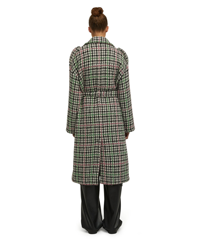 Wool double-breasted trench coat with belt and "Houndstooth Check" motif 4