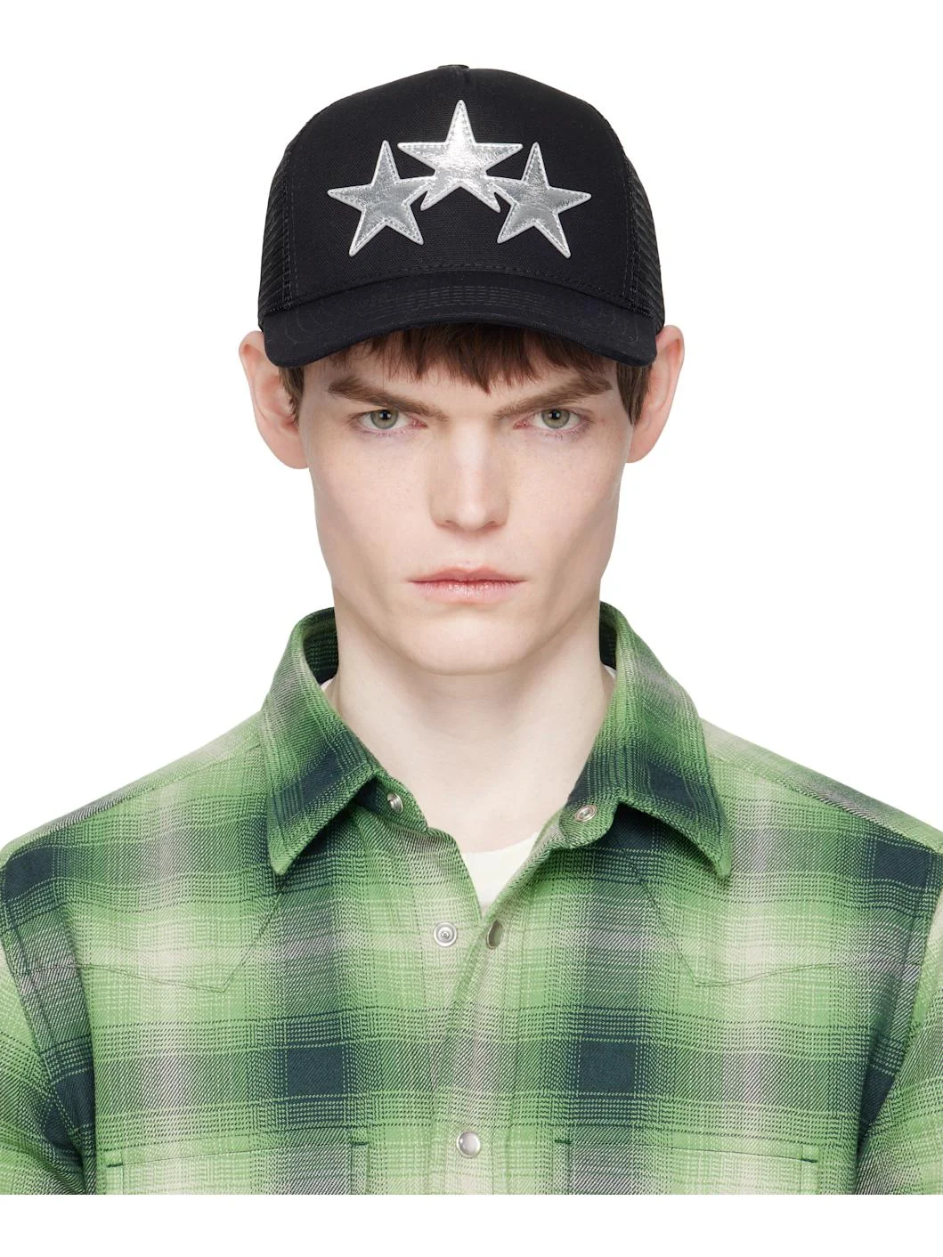 Black Metallic 3 Star Trucker Cap - 1