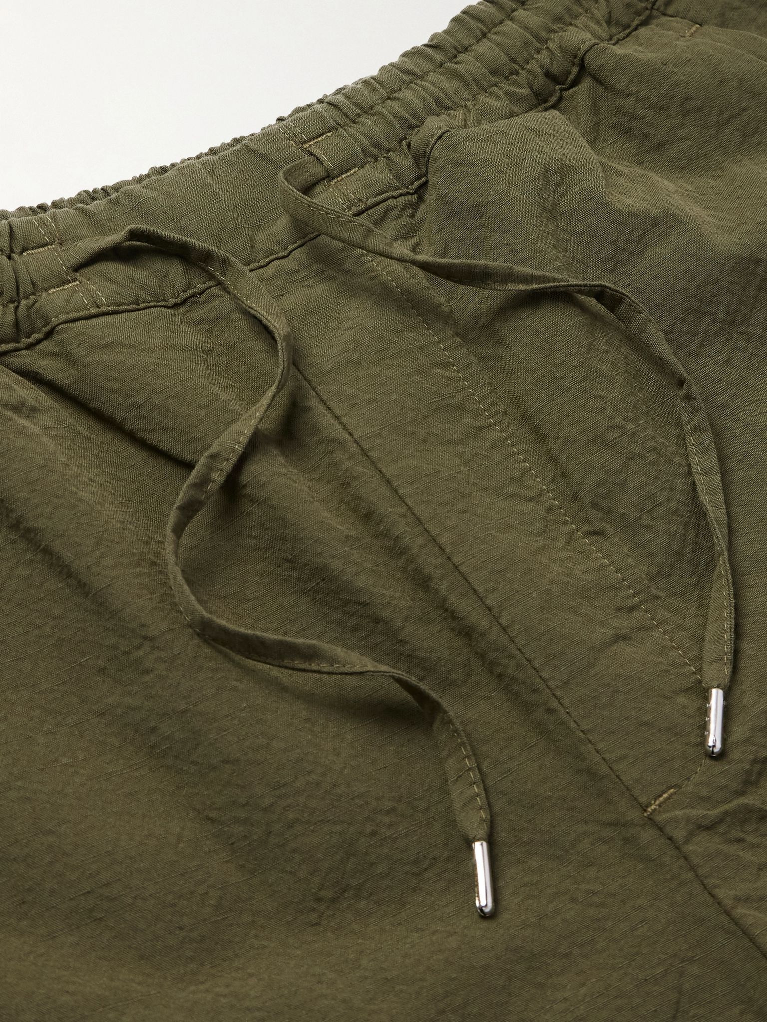 Samurai Wide-Leg Cotton and Linen-Blend Seersucker Drawstring Suit Trousers Green - 6