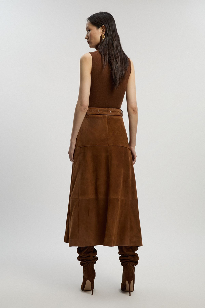 Suede Utility Belted Full Midi Skirt 4