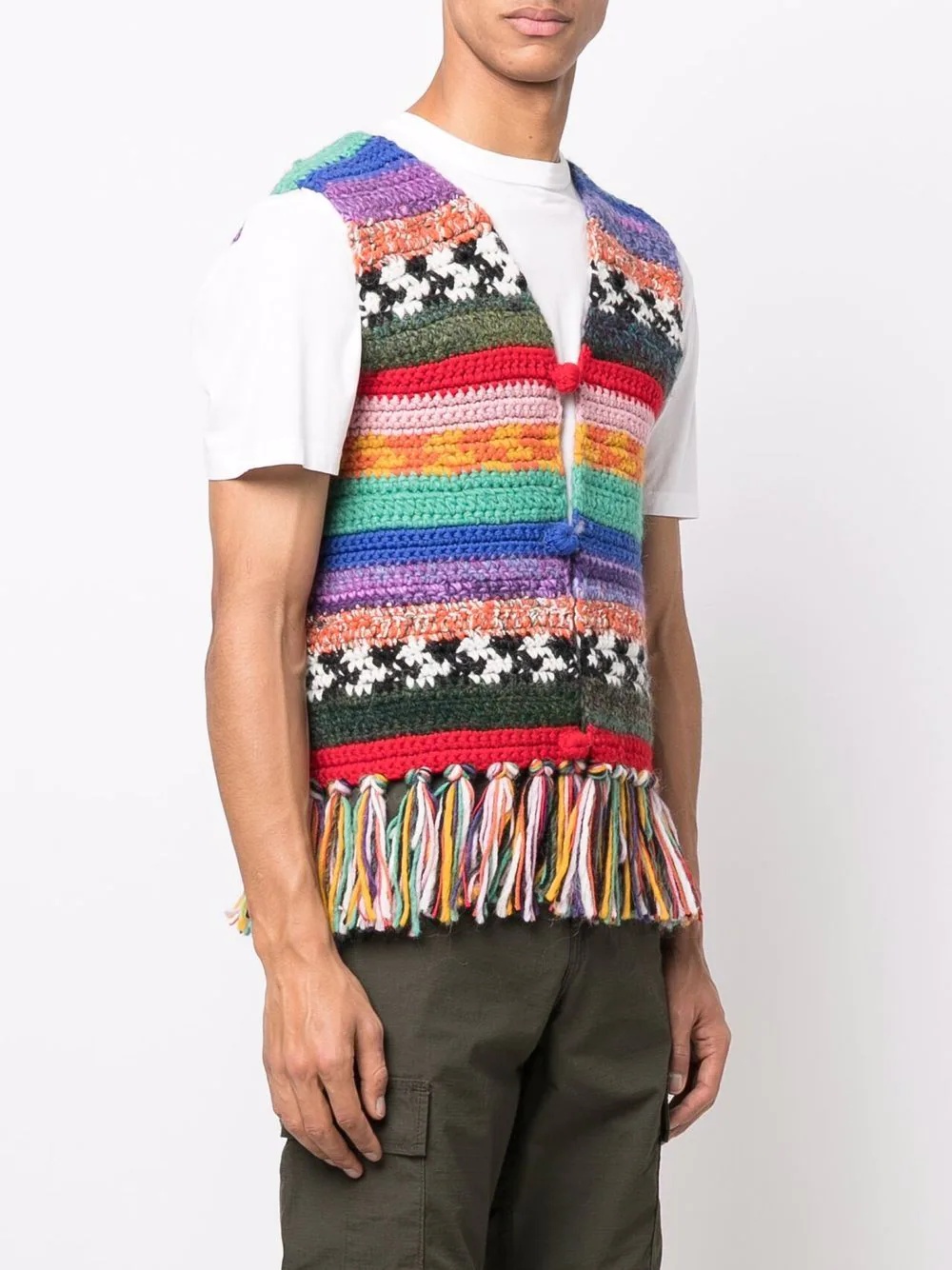 fringed colour-block waistcoat - 3