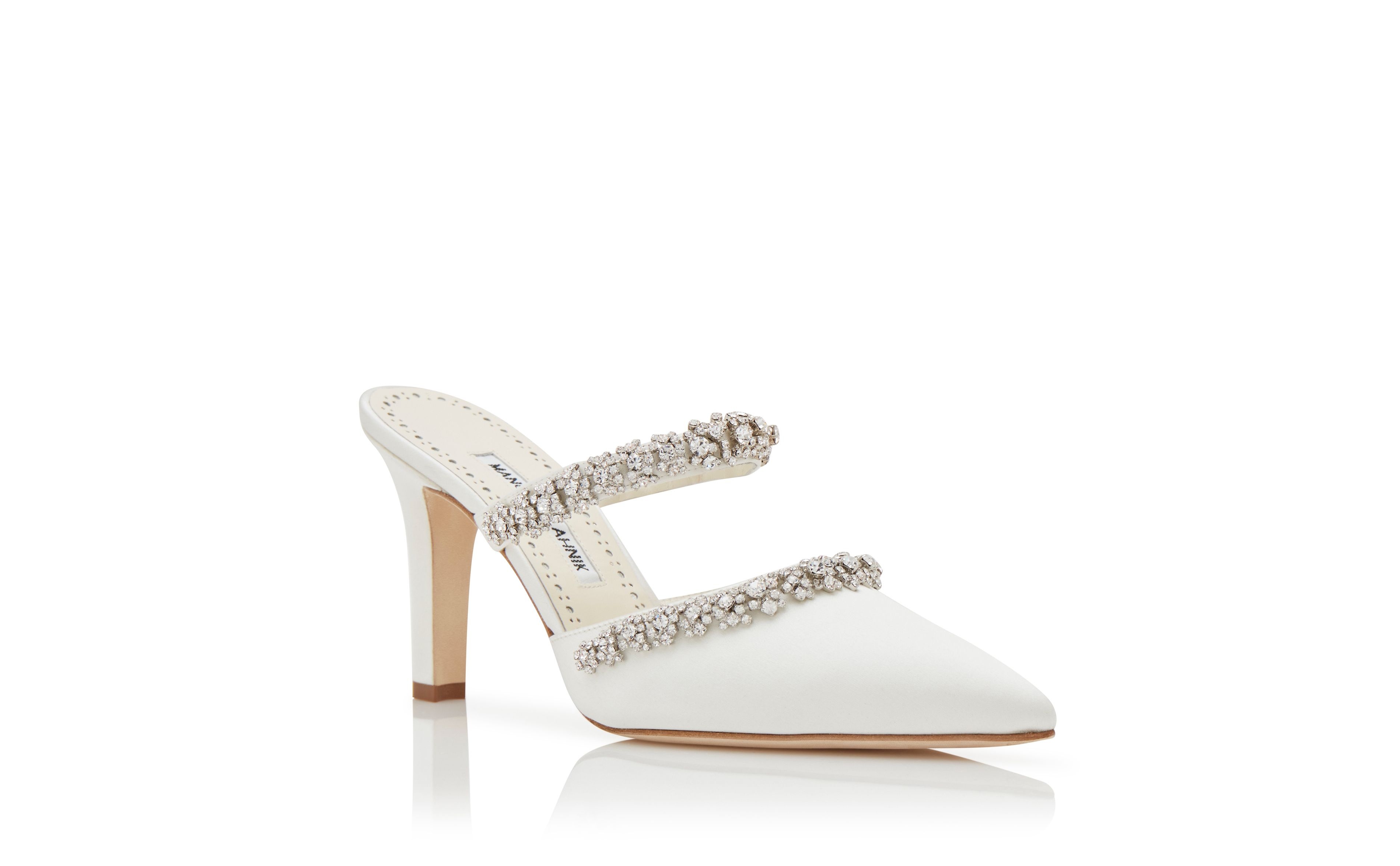 Cream Satin Crystal Embellished Mules - 3