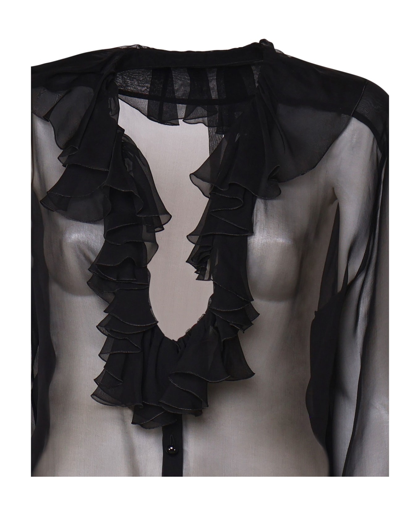 Ruffle Collar Chiffon Blouse - 2