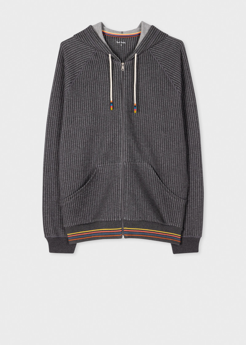 Dark Grey Stripe Cotton Zip Lounge Hoodie 1