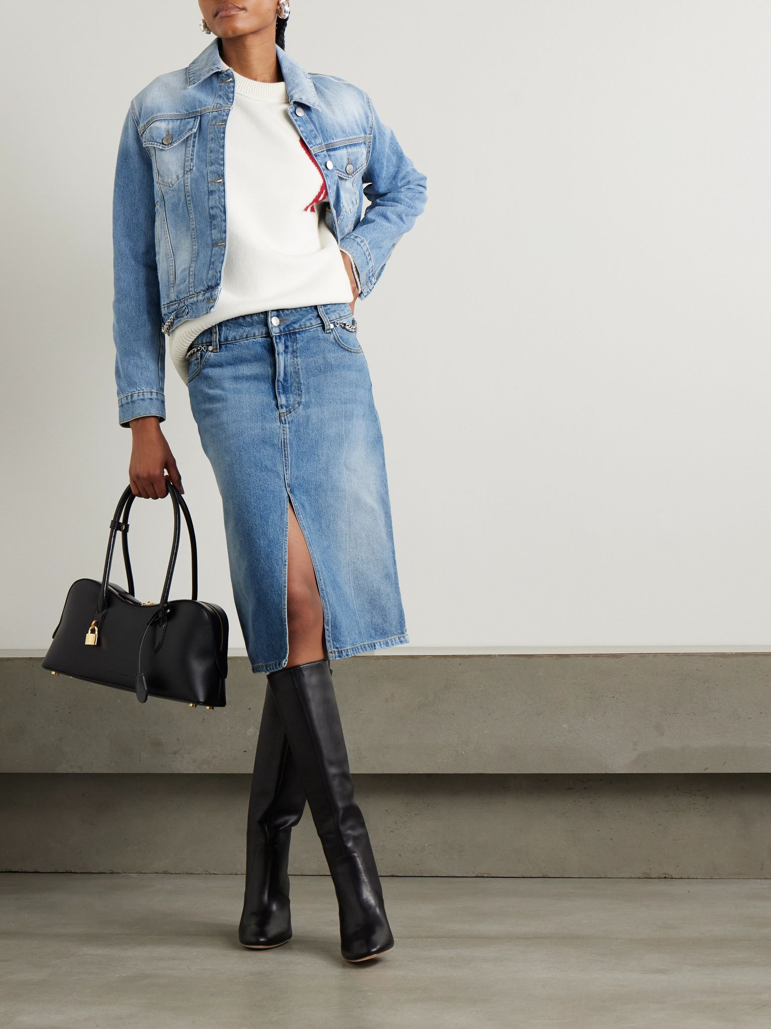 + NET SUSTAIN chain-embellished denim midi skirt Blue - 2