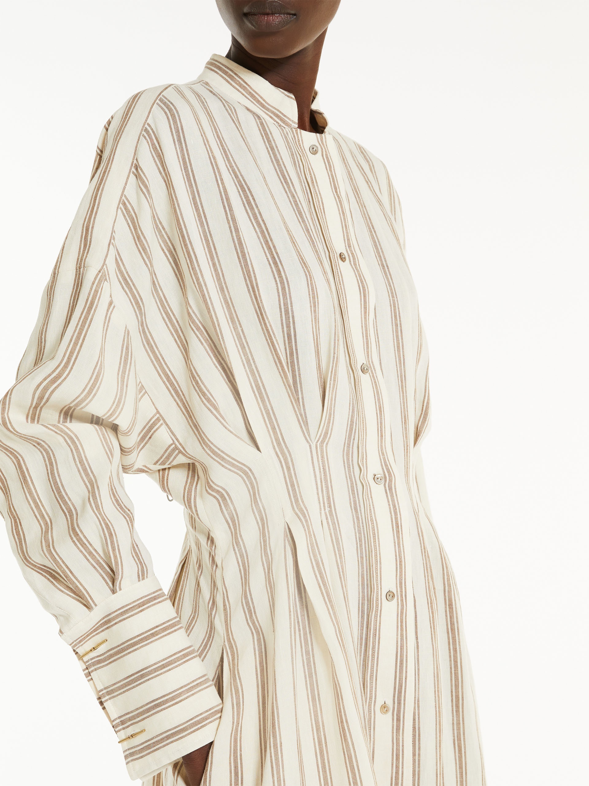 Max Mara◆YOLE Striped linen long dress リネン シャツ ワンピ Max Mara YOLE Striped linen long dress | REVERSIBLE