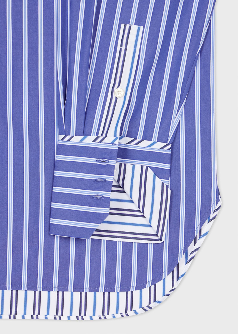 Paul Smith Women's Blue Contrast Stripe Cotton Shirt outlook