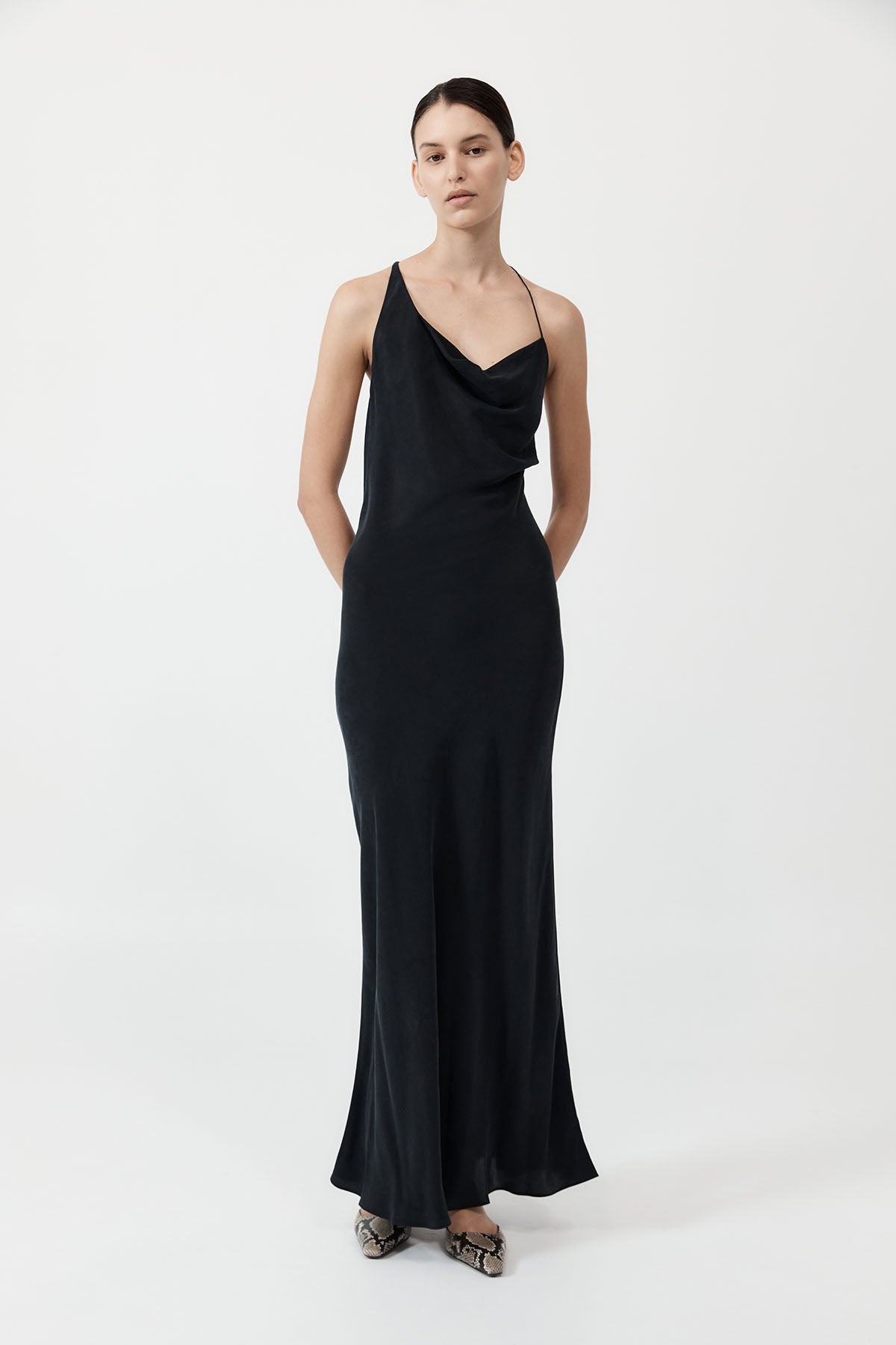 Asymm Drape Maxi Dress - Washed Black - 2