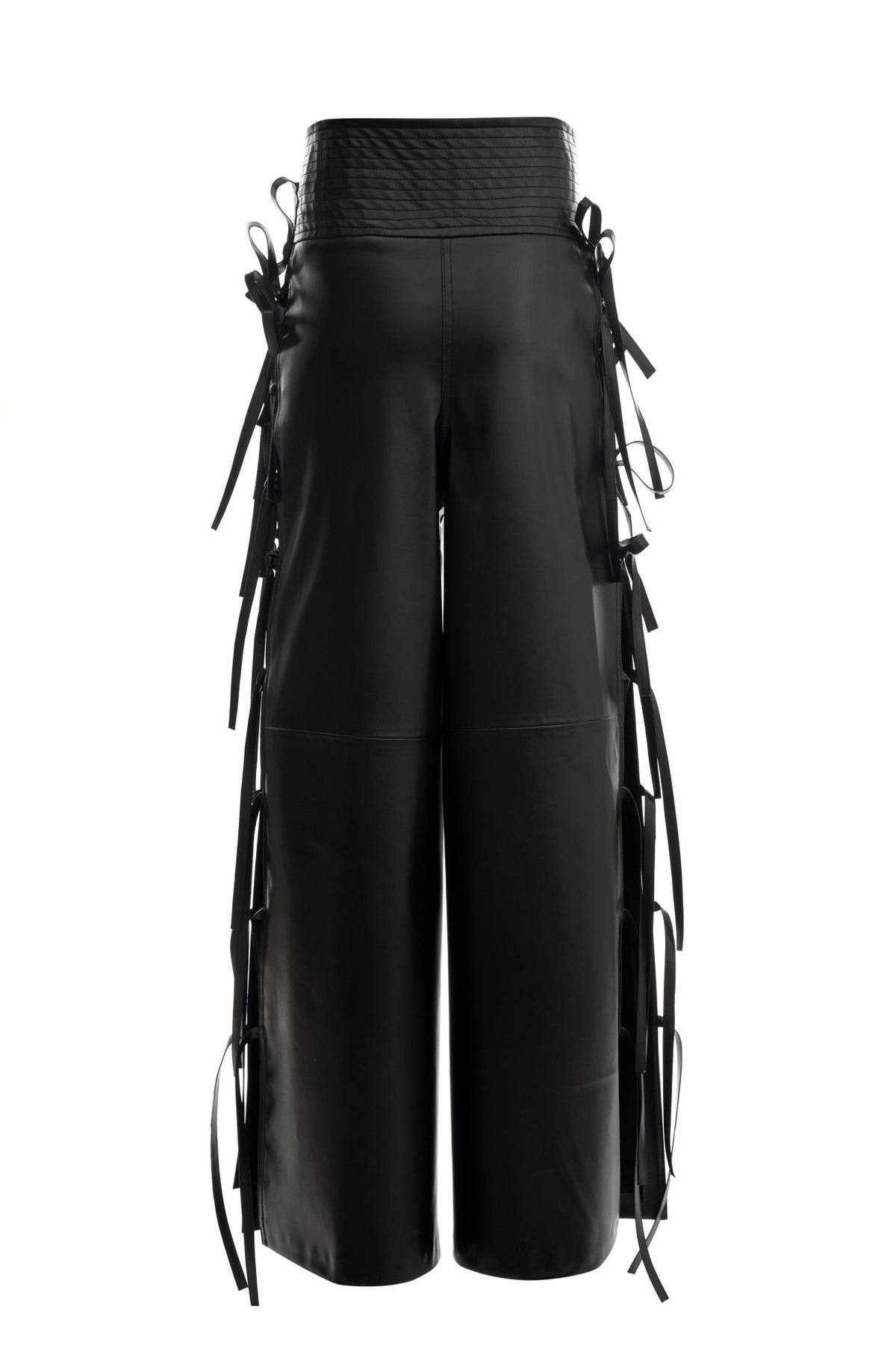 WIDE LEG PANTS WITH SIDE TIES BLACK - 10