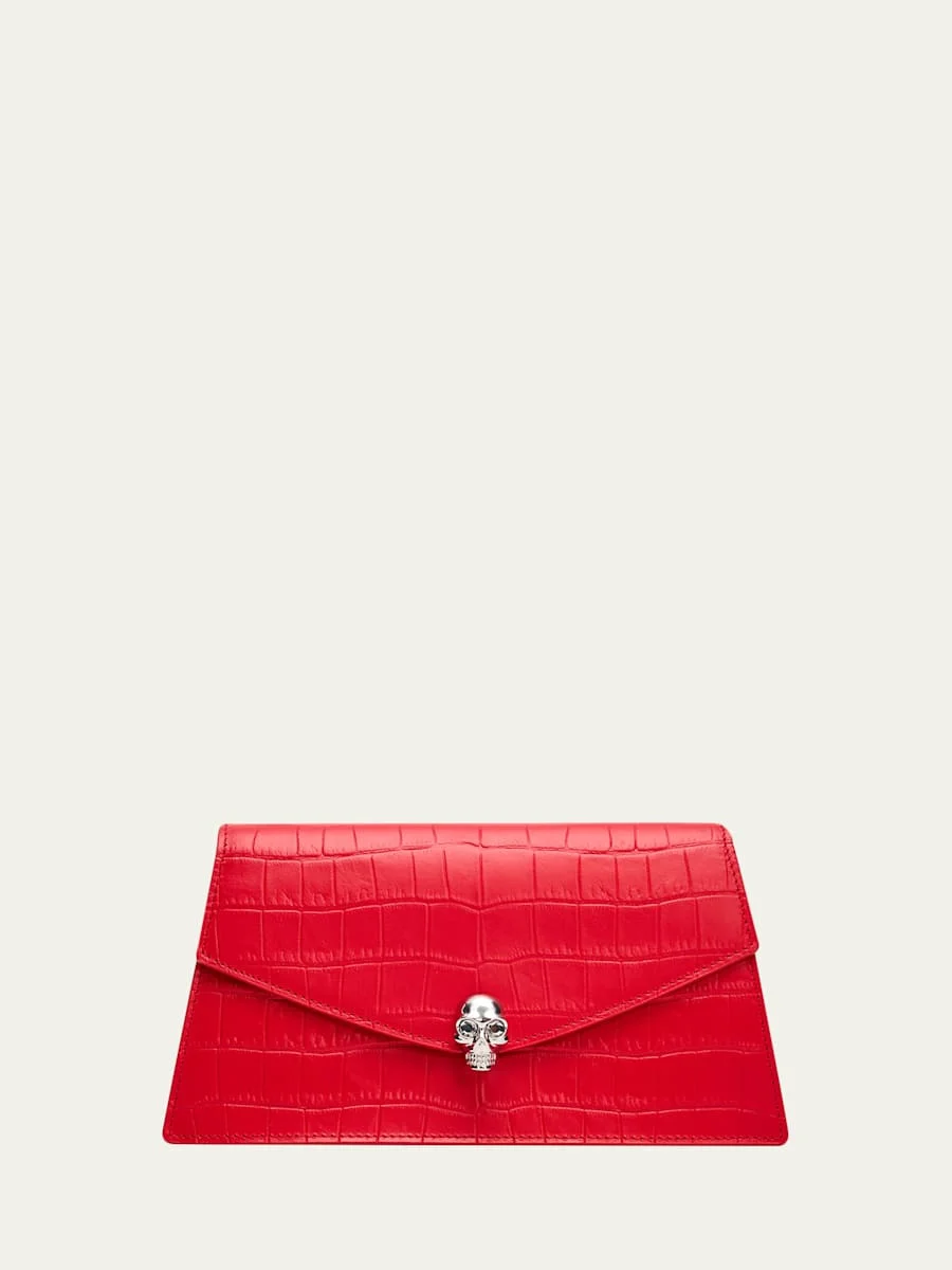 Skull Mini Croc-Embossed Leather Top-Handle Bag - 1