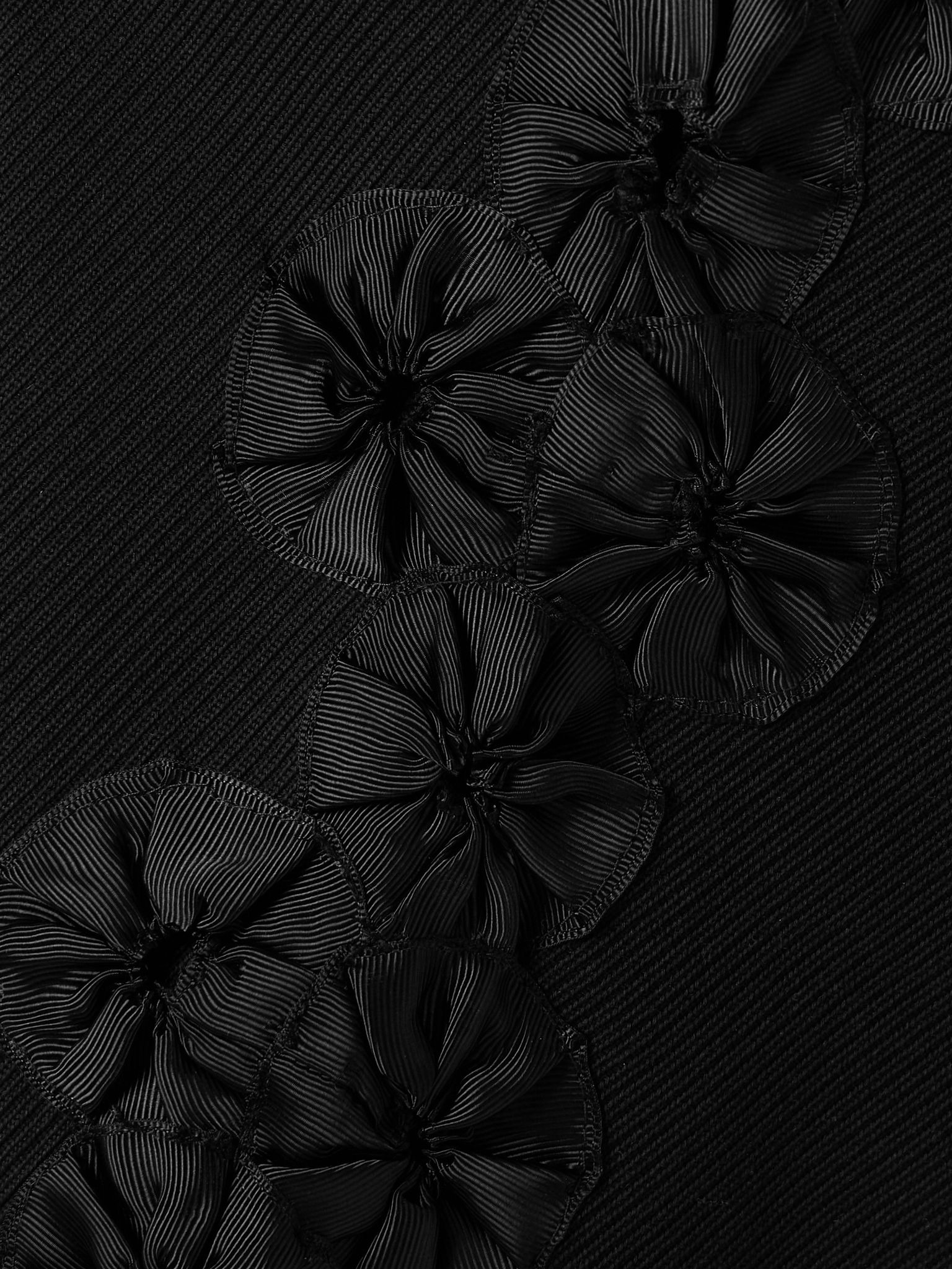 Ribbon Garland satin-trimmed pleated cotton-twill wide-leg pants Black - 4
