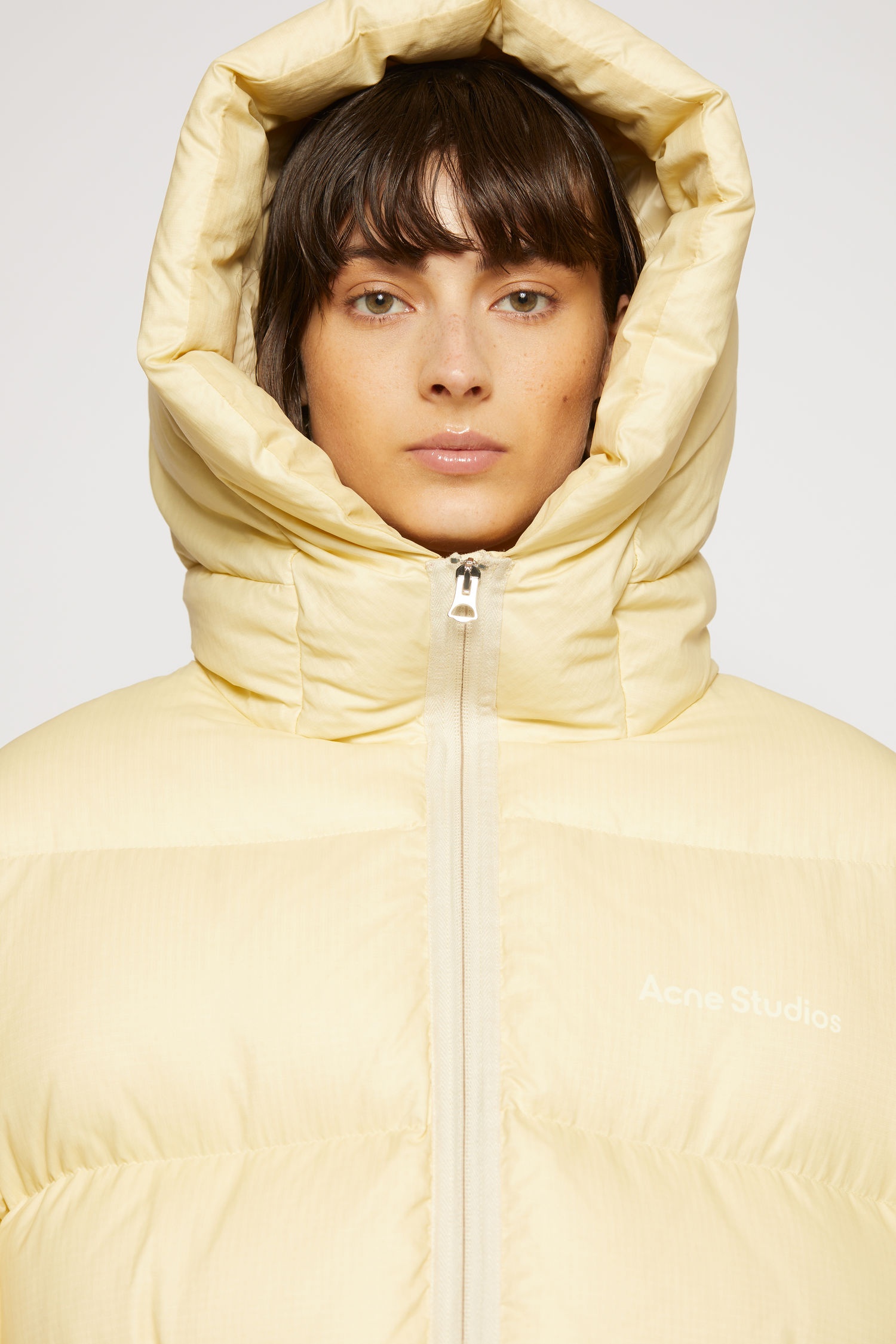 Hooded puffer coat cream beige - 8