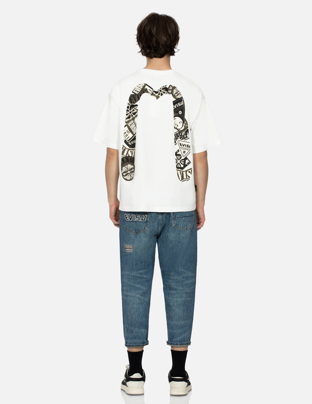 Washed and Distressed Seagull Patchwork and Logo Embroidery Cropped Jeans #2027 - 6