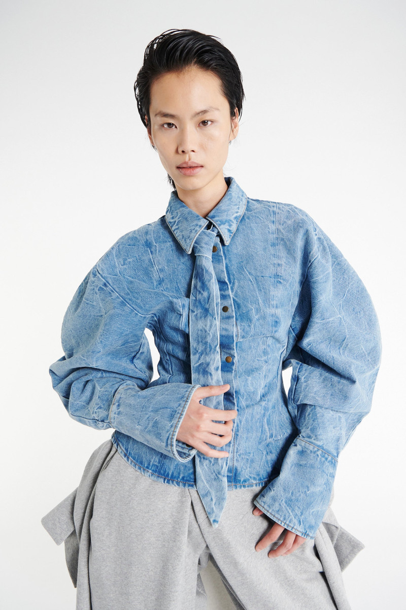 A.W.A.K.E. MODE ACID WASH DENIM PUFF SLEEVE SHIRT INDIGO ACID WASH outlook