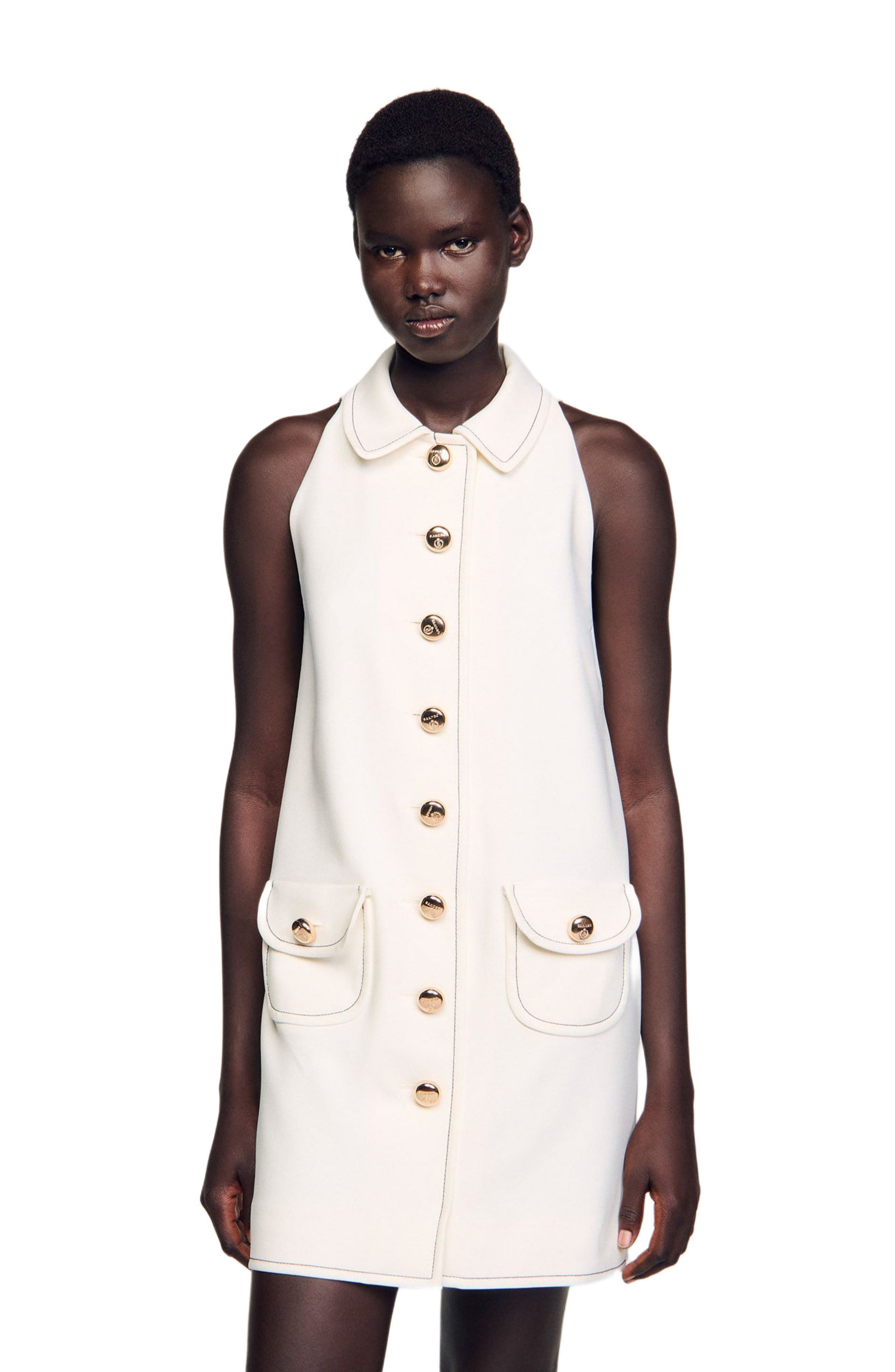 SANDRO Peter Pan collar short dress in Ecru at Nordstrom - 3